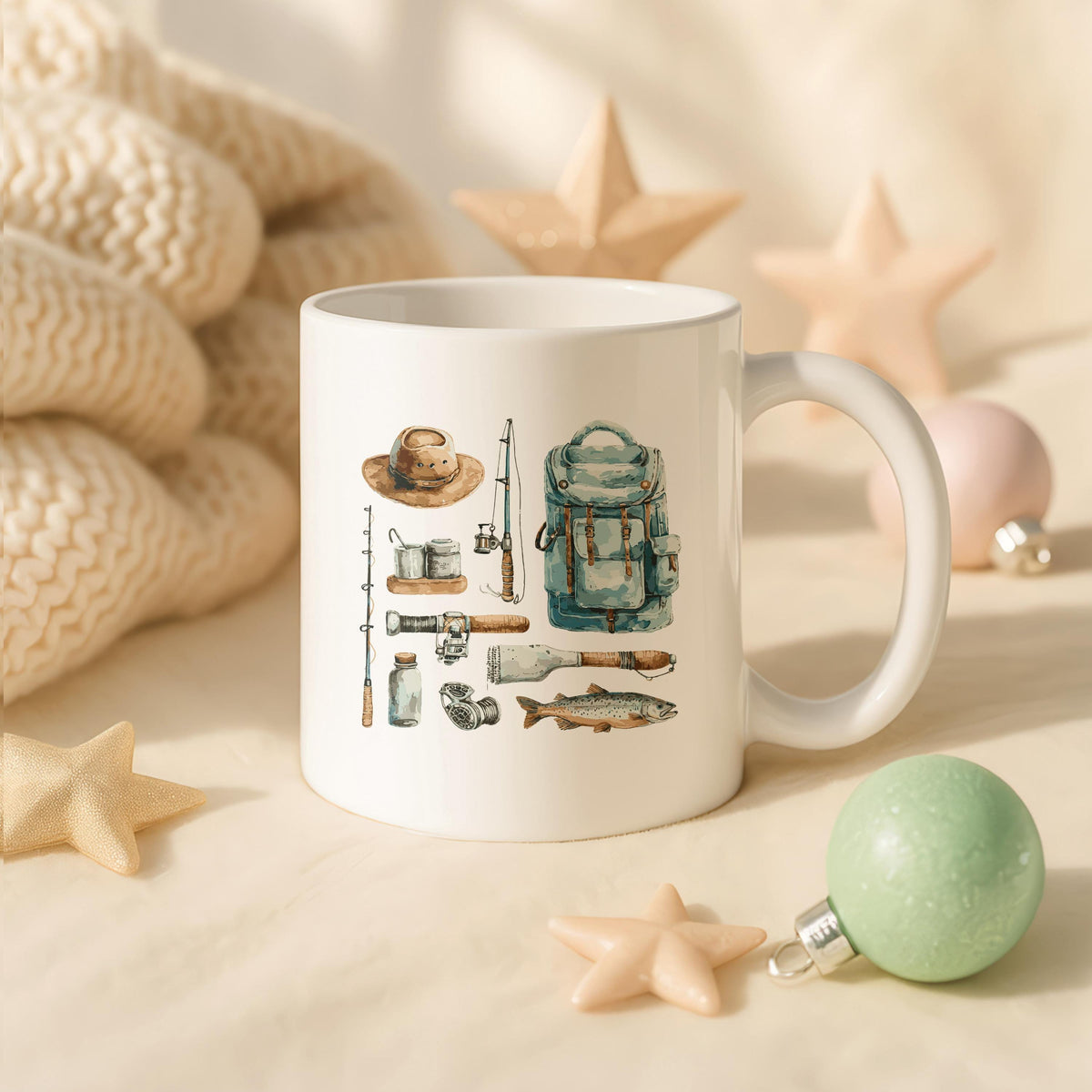 Ceramic Fishing Mug, Outdoor Adventure Nature Camping Coffee Cup