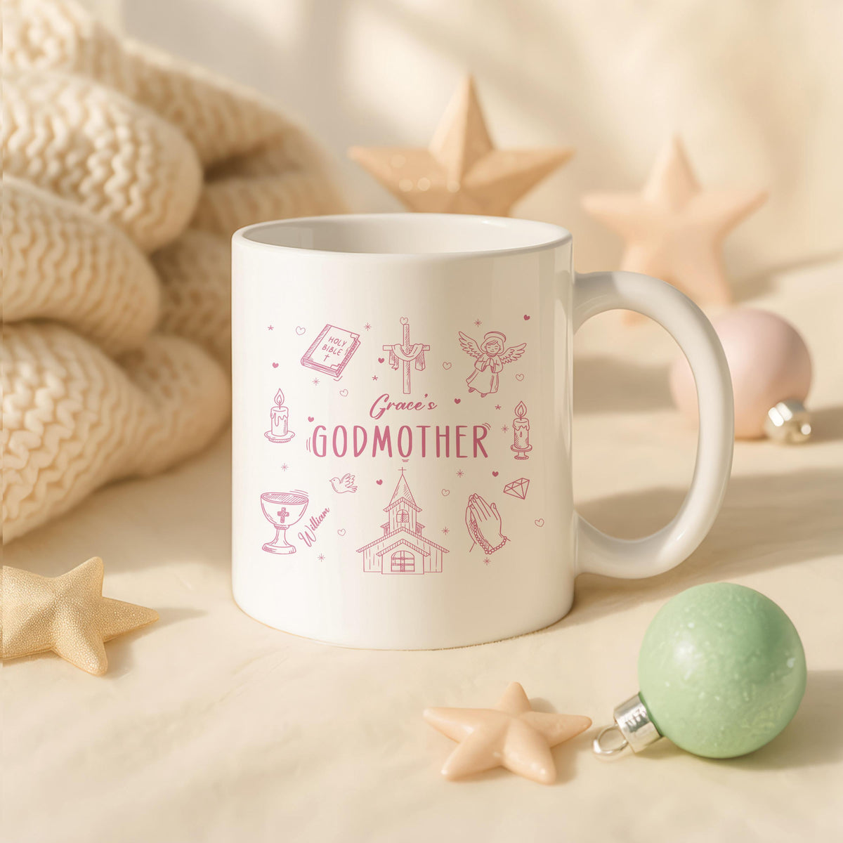 Personalized Godmother Godfather Mug, Religious Ceramic Coffee Cup, Baptism Gift