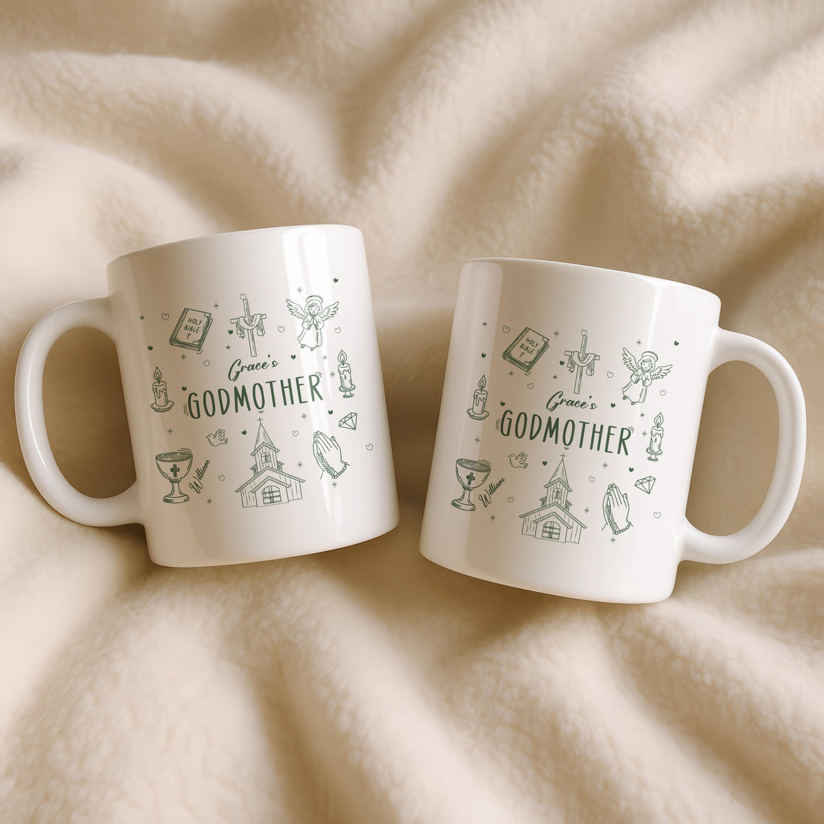 Personalized Godmother Godfather Mug, Religious Ceramic Coffee Cup, Baptism Gift