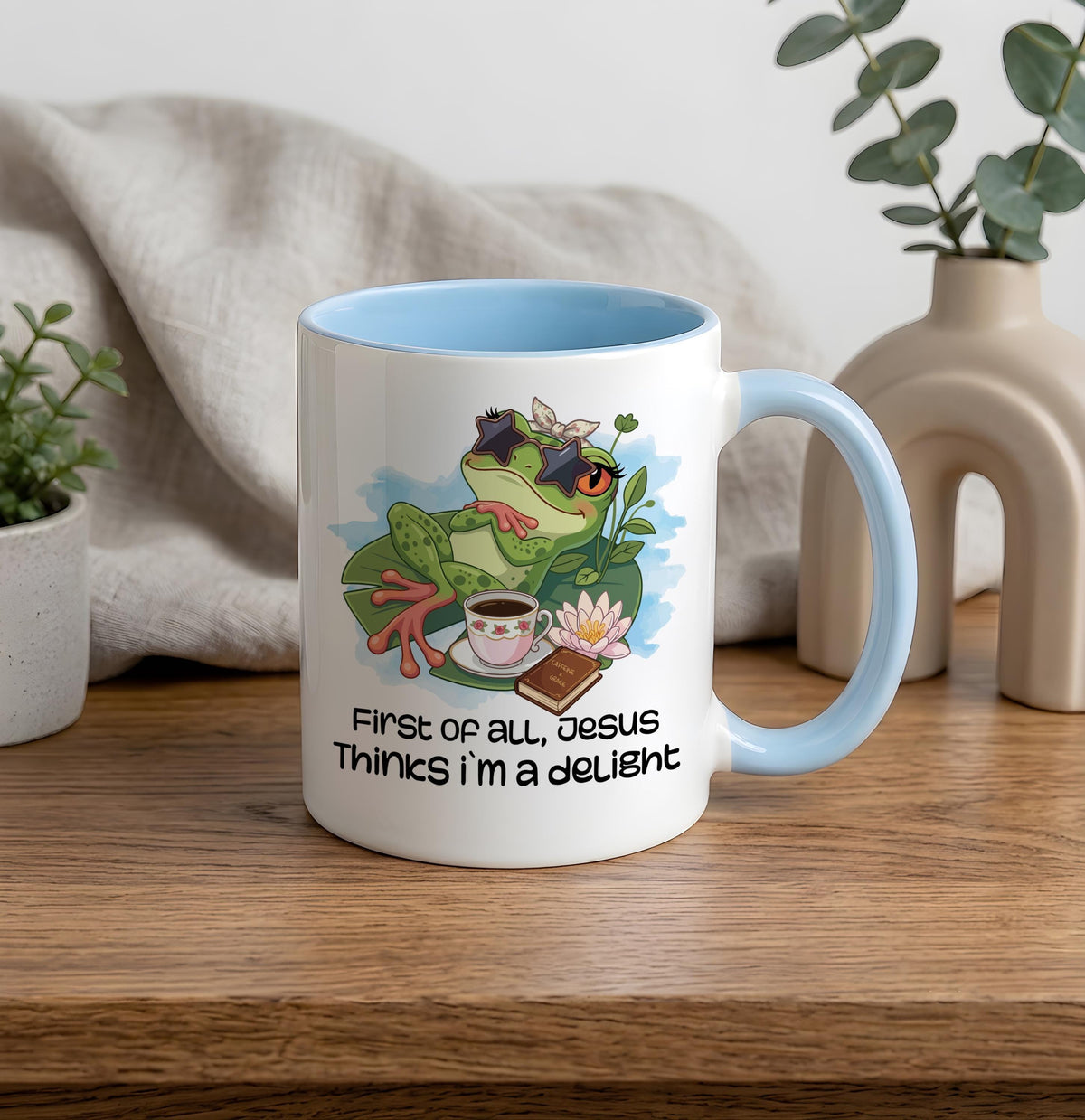 Jesus Thinks I'm a Delight Frog Mug, Funny Christian Coffee Cup, Sarcastic Gift