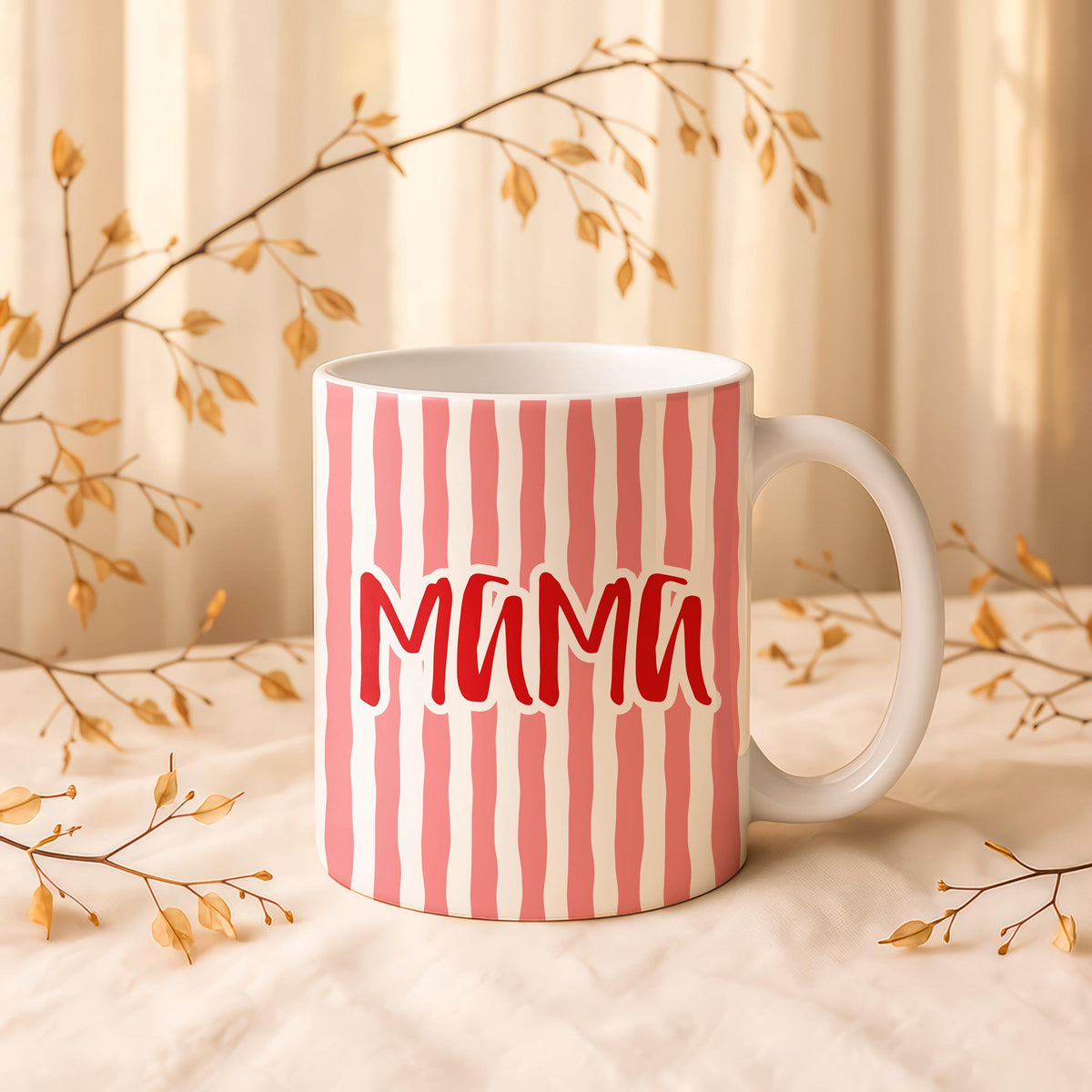 Custom Mom Mug, Colorful Striped Ceramic Coffee Cup, Mother's Day Gift