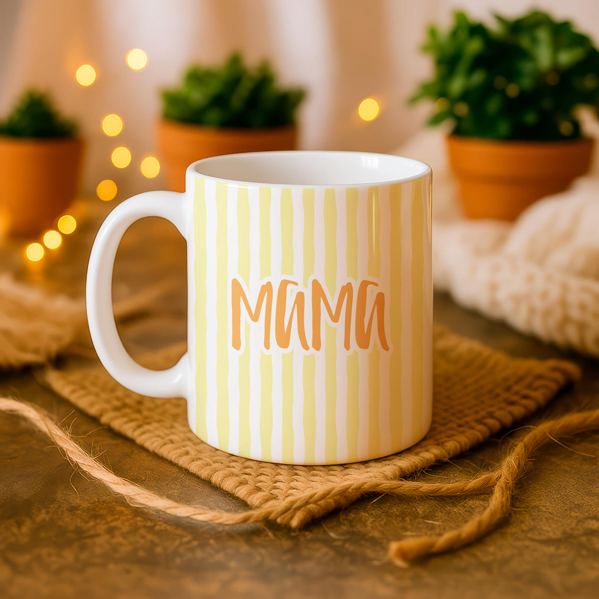 Custom Mom Mug, Colorful Striped Ceramic Coffee Cup, Mother's Day Gift