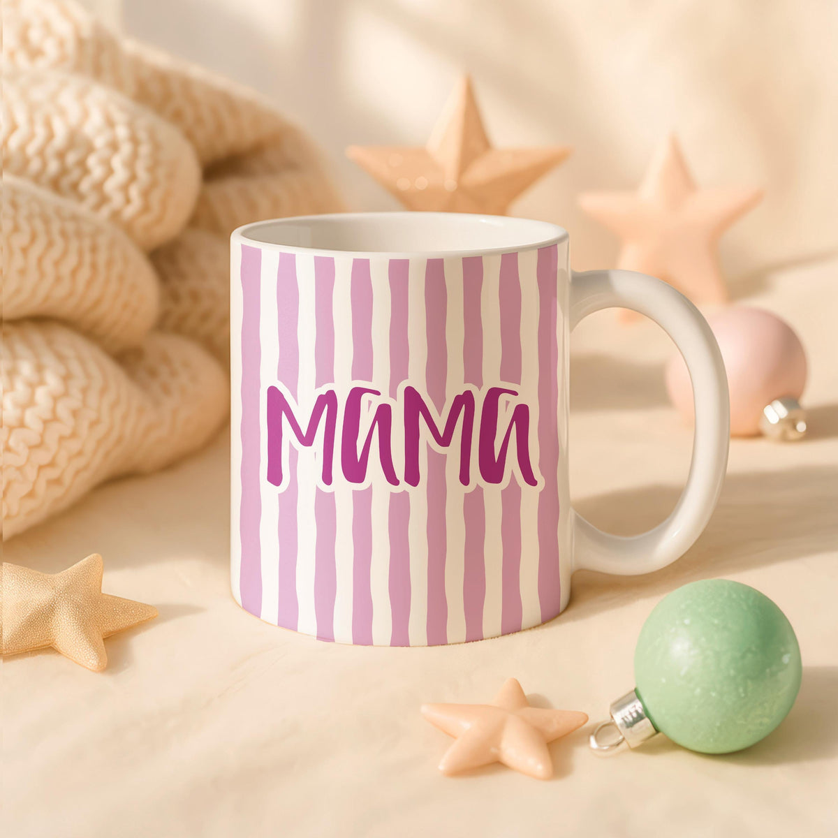 Custom Mom Mug, Colorful Striped Ceramic Coffee Cup, Mother's Day Gift