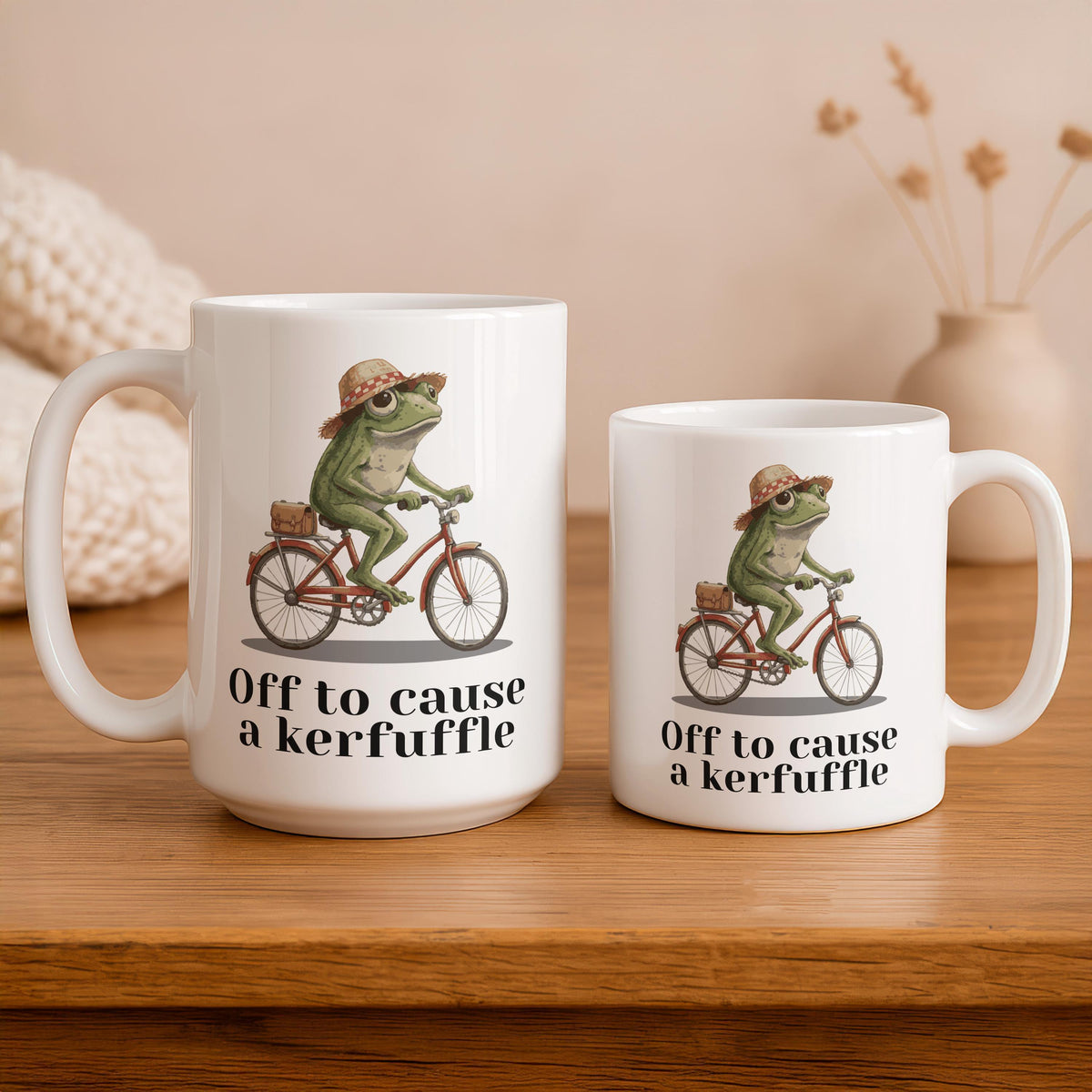 Funny Frog on Bike Ceramic Mug, Whimsical Coffee Cup, Customizable Tea Mug