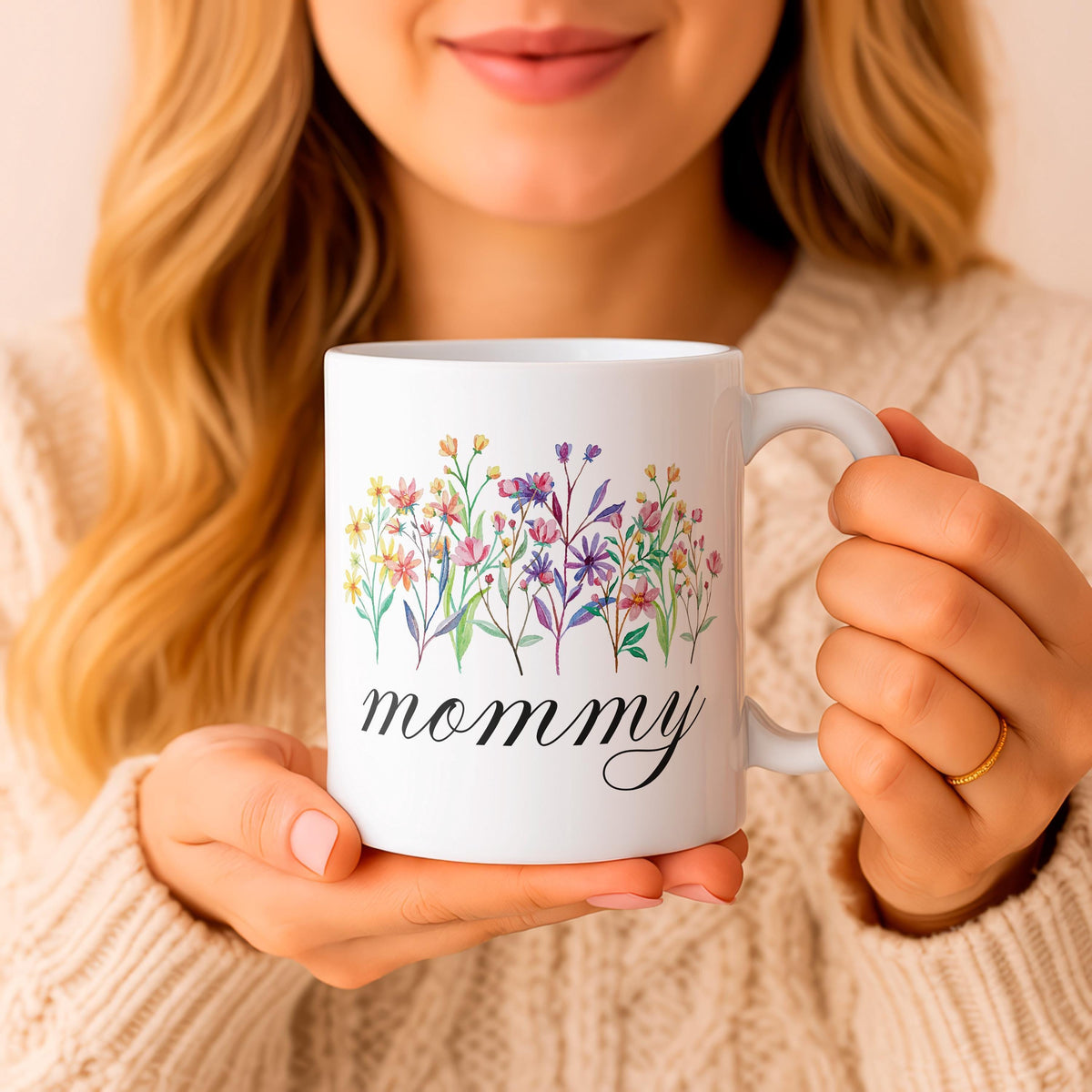 Custom Floral Mommy Mug, Personalized Family Ceramic Cup (11oz/15oz)