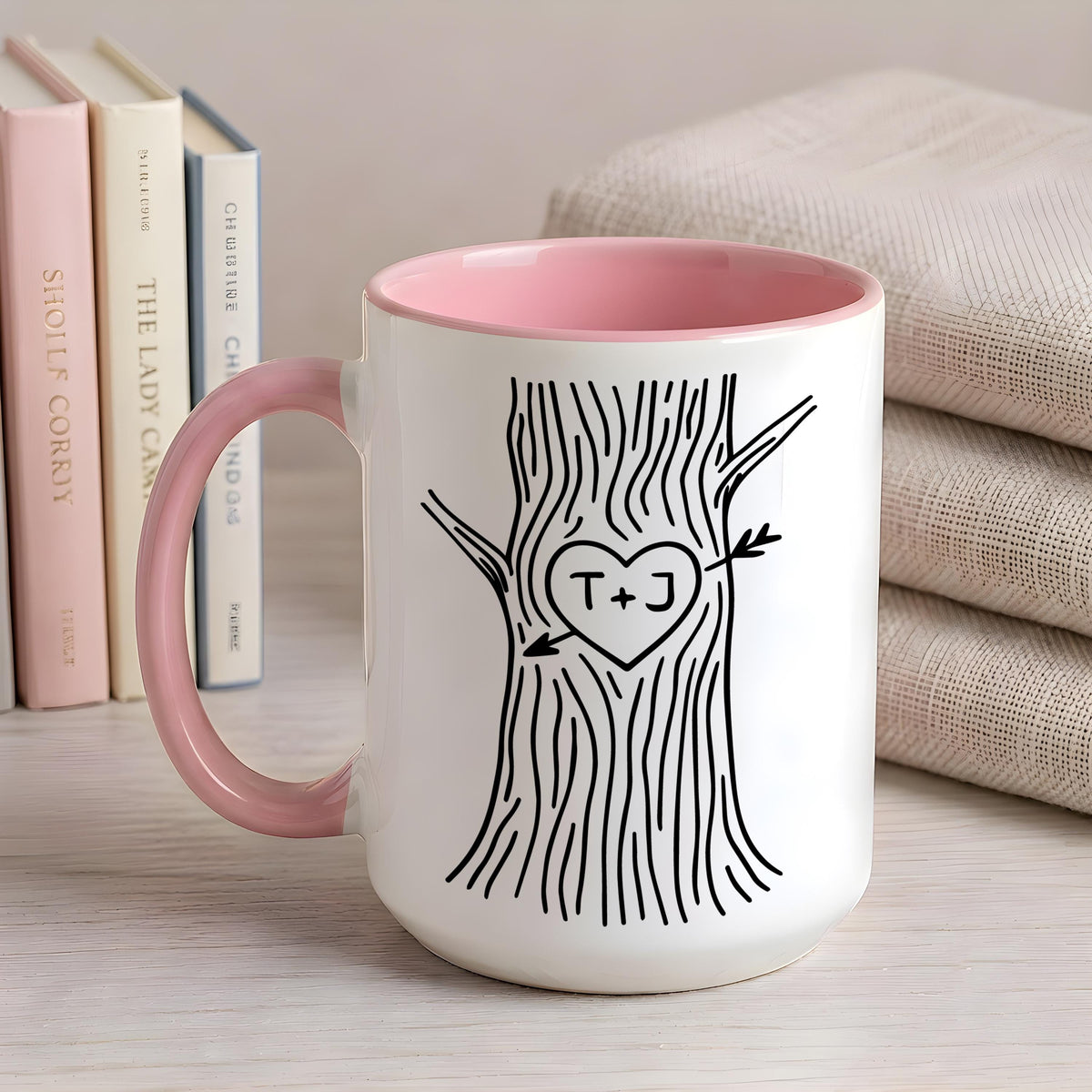 Personalized Couple Mug, Custom Initials Heart Tree Ceramic Cup