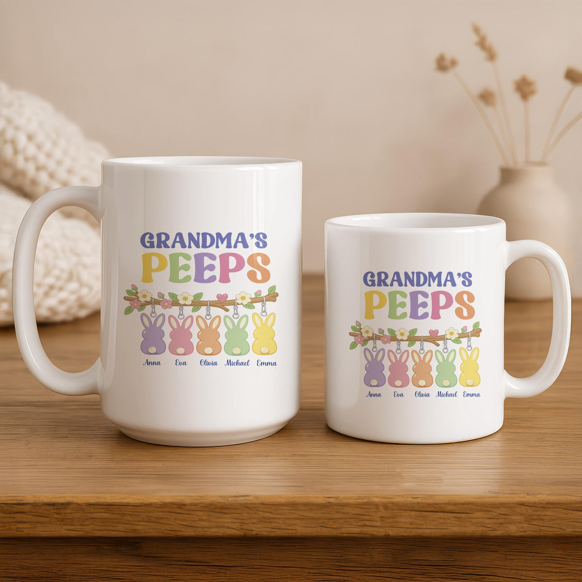 Grandma's Peeps Easter Mug, Custom Grandkids Names, Ceramic Coffee Cup