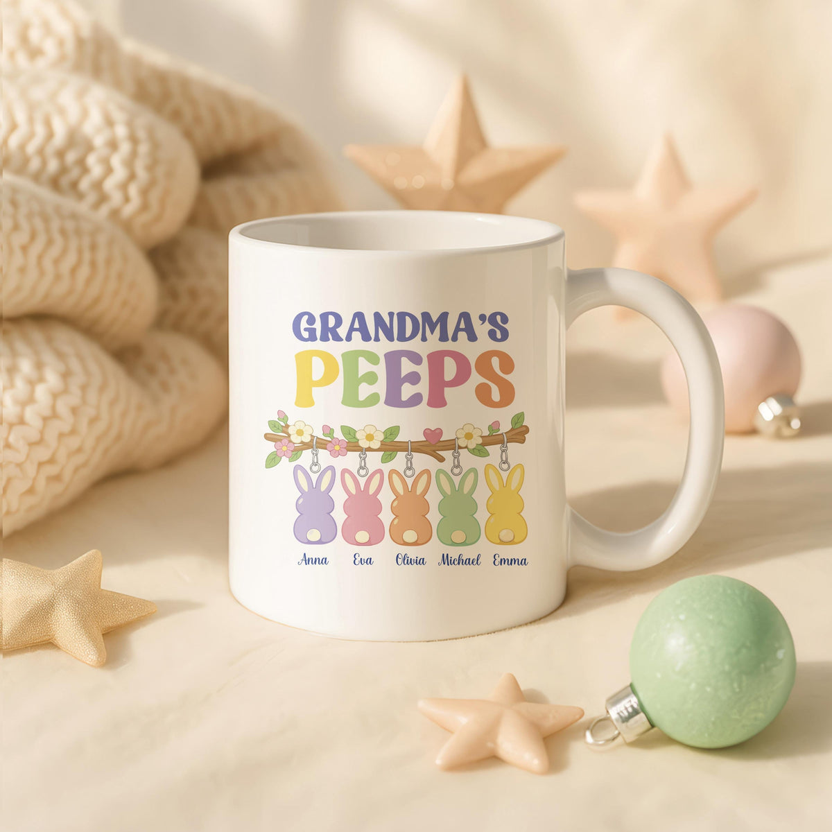 Grandma's Peeps Easter Mug, Custom Grandkids Names, Ceramic Coffee Cup