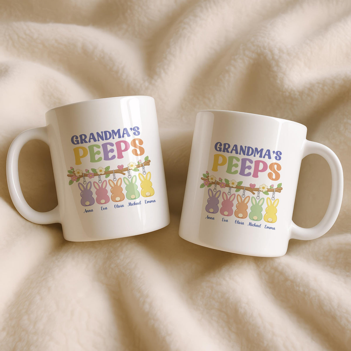 Grandma's Peeps Easter Mug, Custom Grandkids Names, Ceramic Coffee Cup