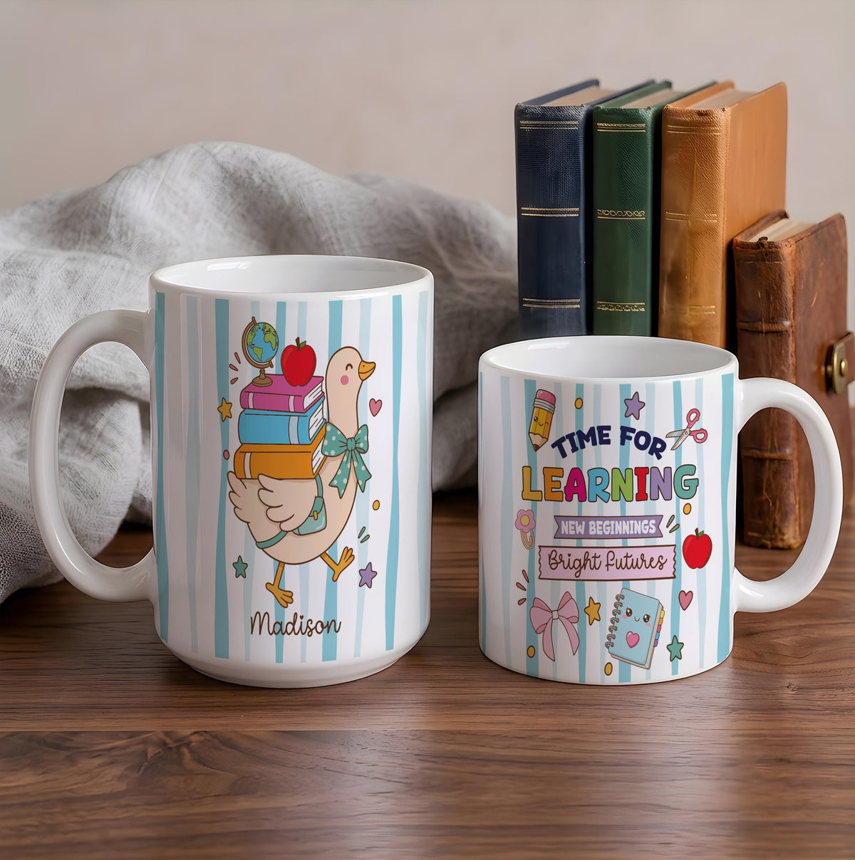 Personalized Duck Back to School Mug, Time for Learning Cup, Custom Student Gift