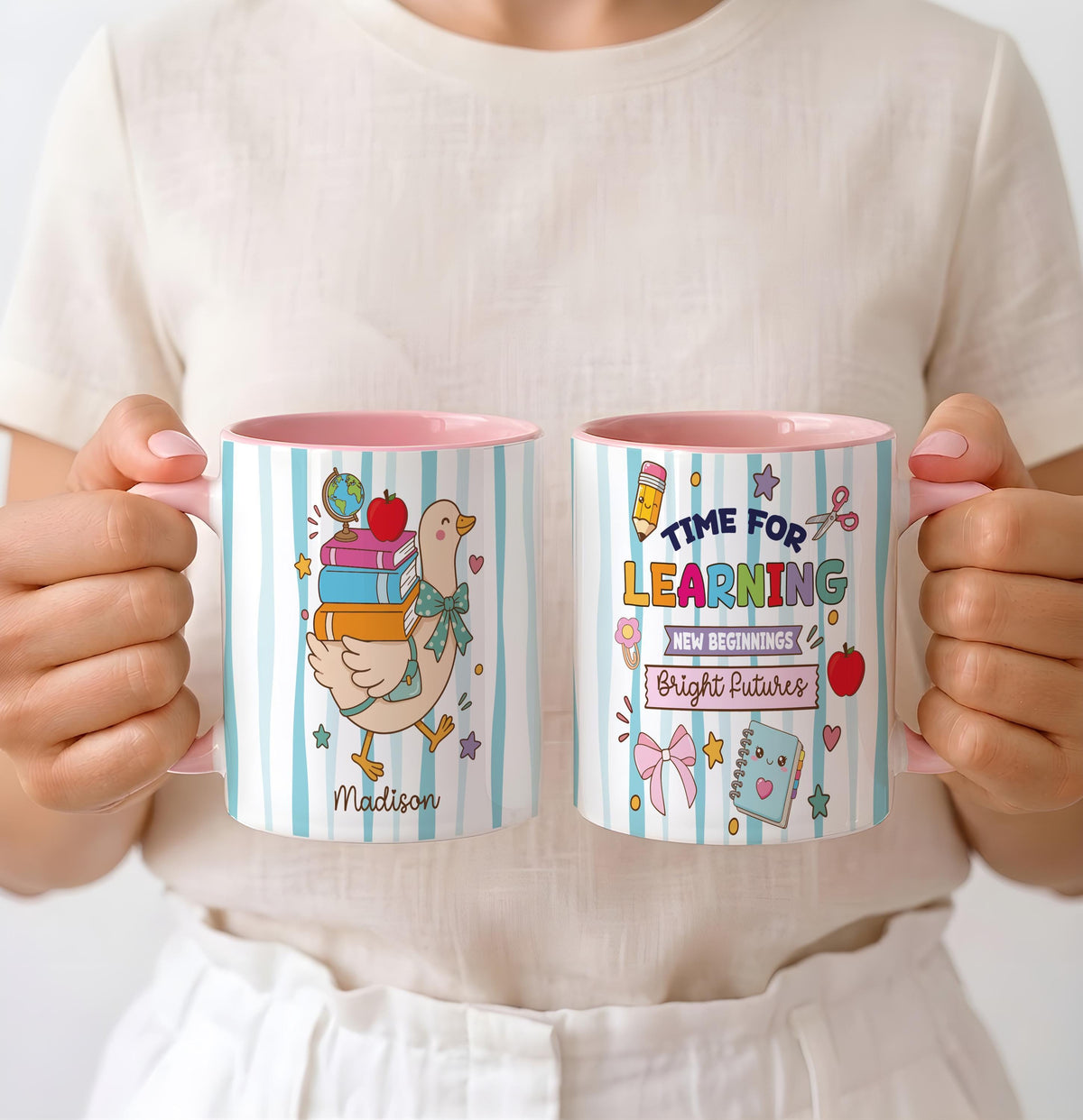 Personalized Duck Back to School Mug, Time for Learning Cup, Custom Student Gift