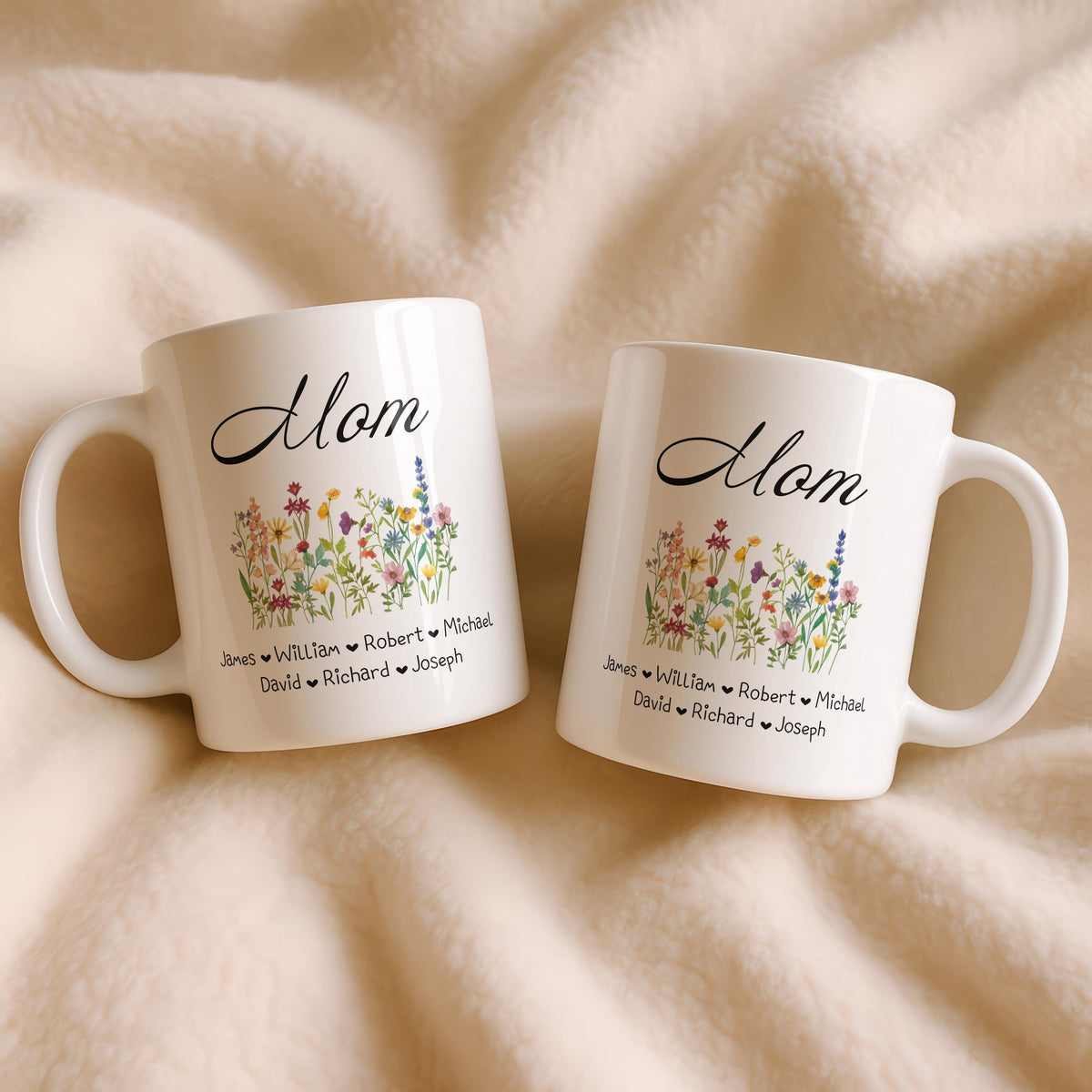 Personalized Mom Floral Ceramic Mug, Custom Wildflower Coffee Cup, Mother's Day Gift
