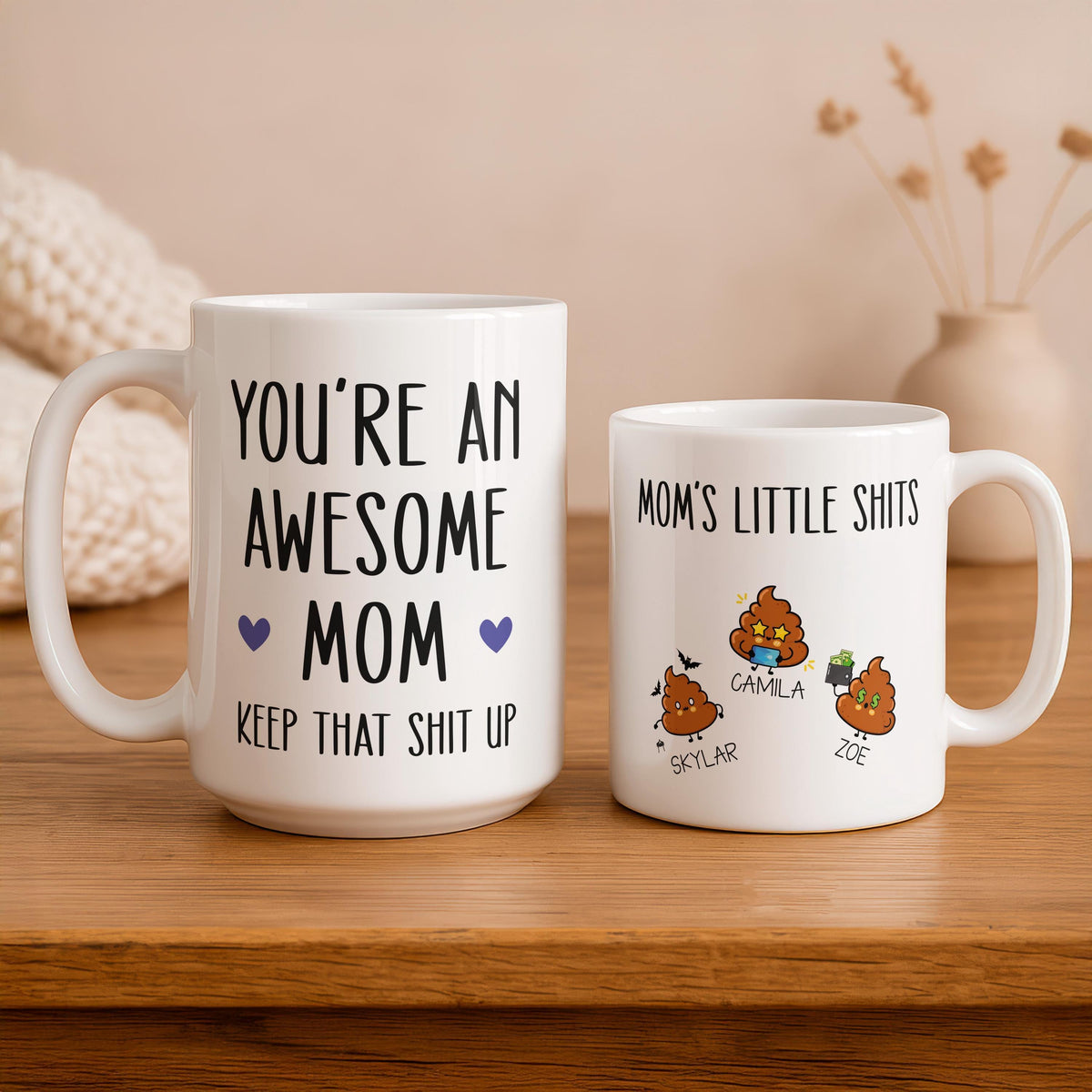 Personalized Ceramic Mug, Custom Kids Names Coffee Cup, Sarcastic Mom Gift
