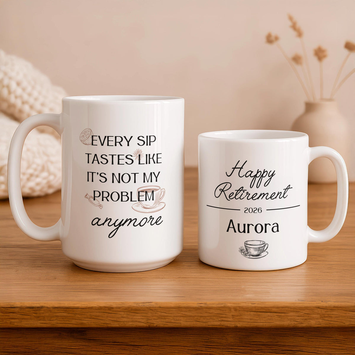 Funny Retirement Mug, Not My Problem Anymore Coffee Cup, Personalized Name Year Ceramic Mug