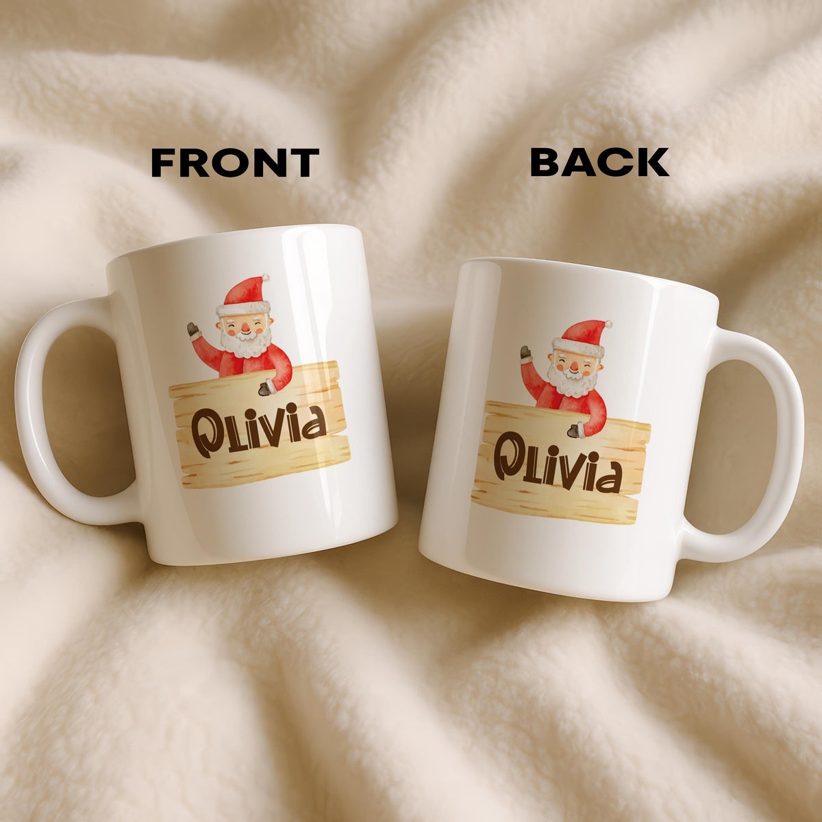 Custom Name Christmas Mug, Santa Character Coffee Cup, Personalized Ceramic Gift