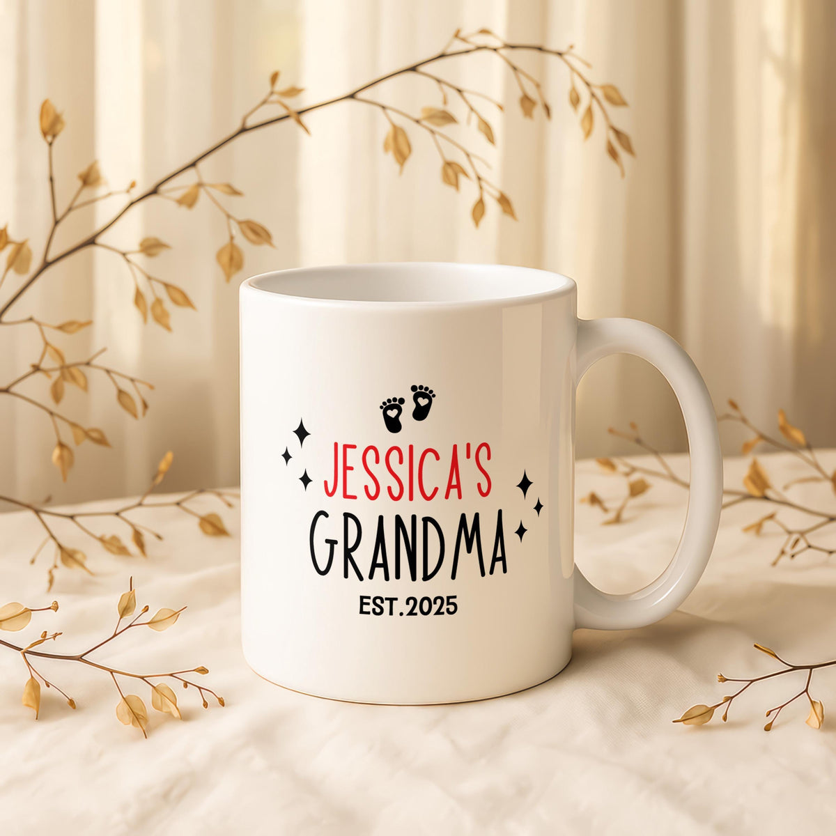 Personalized Grandma Mug, Custom Baby Name Est Year Coffee Cup, Baby Announcement Gift