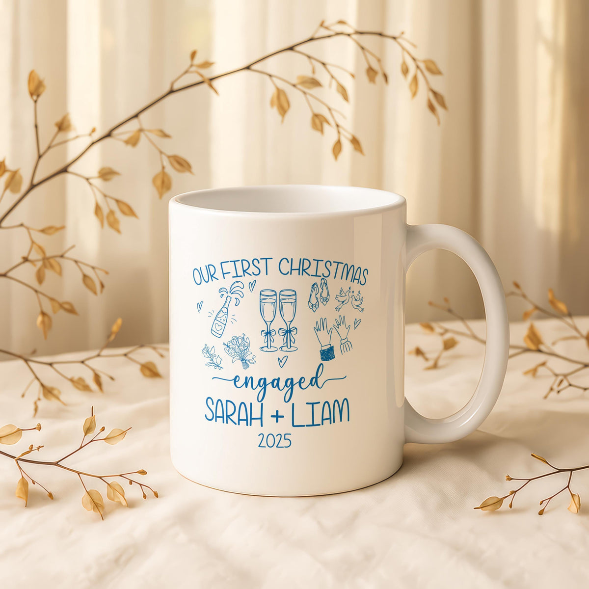 Personalized Engagement Mug, Our First Christmas Couple Coffee Cup