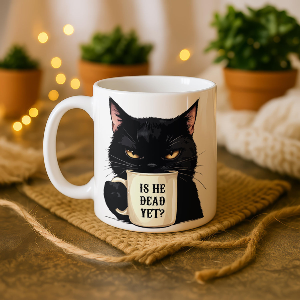 Black Cat Mug, Sarcastic Coffee Mug, Gothic Cat Lover Gift, Ceramic Pet Owner Cup