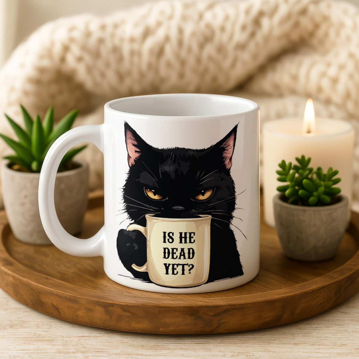 Black Cat Mug, Sarcastic Coffee Mug, Gothic Cat Lover Gift, Ceramic Pet Owner Cup