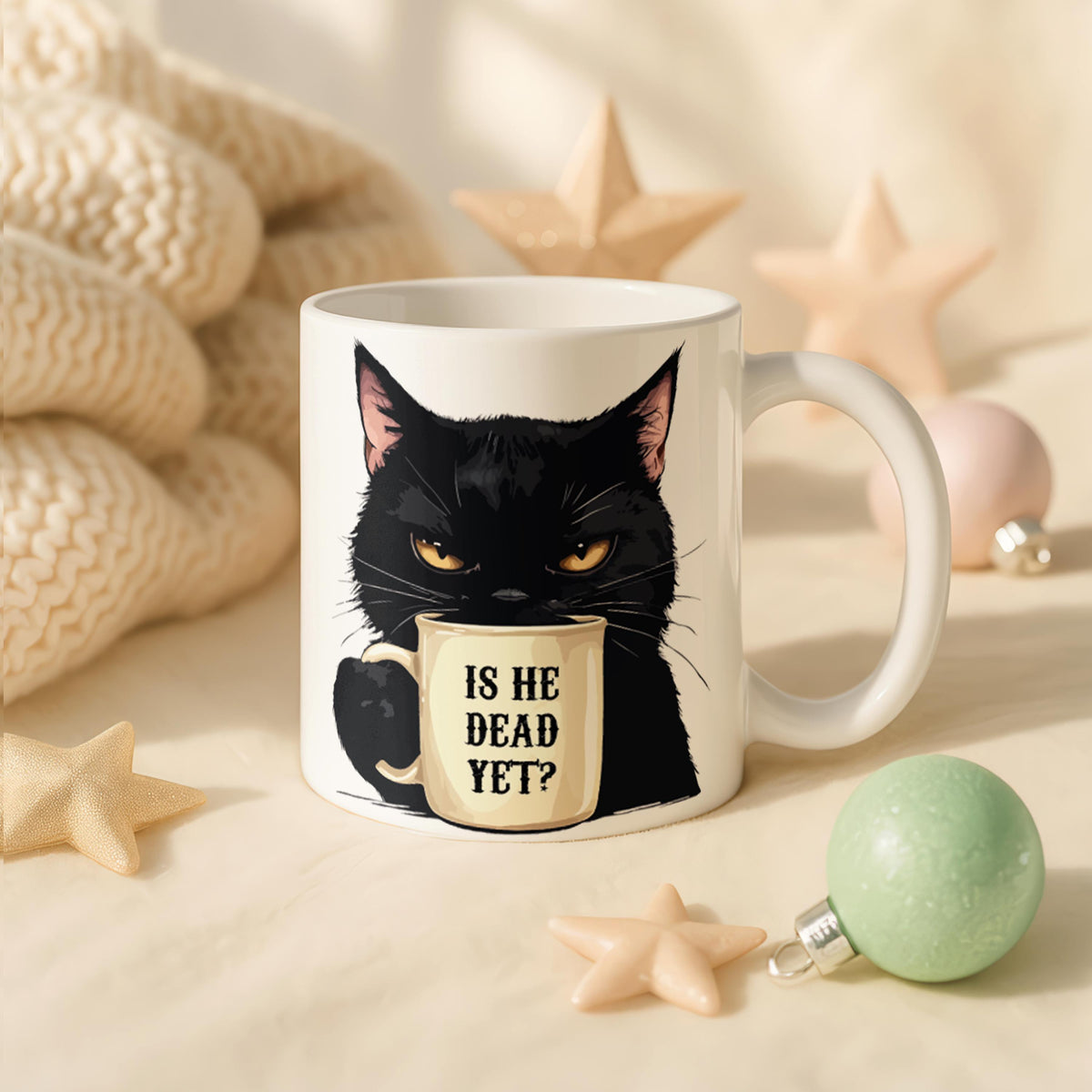 Black Cat Mug, Sarcastic Coffee Mug, Gothic Cat Lover Gift, Ceramic Pet Owner Cup