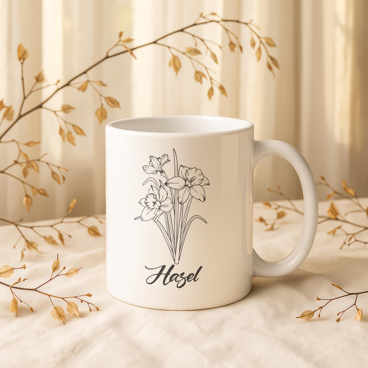 Personalized Birth Flower Ceramic Mug, Custom Floral Coffee Cup, Name Gift
