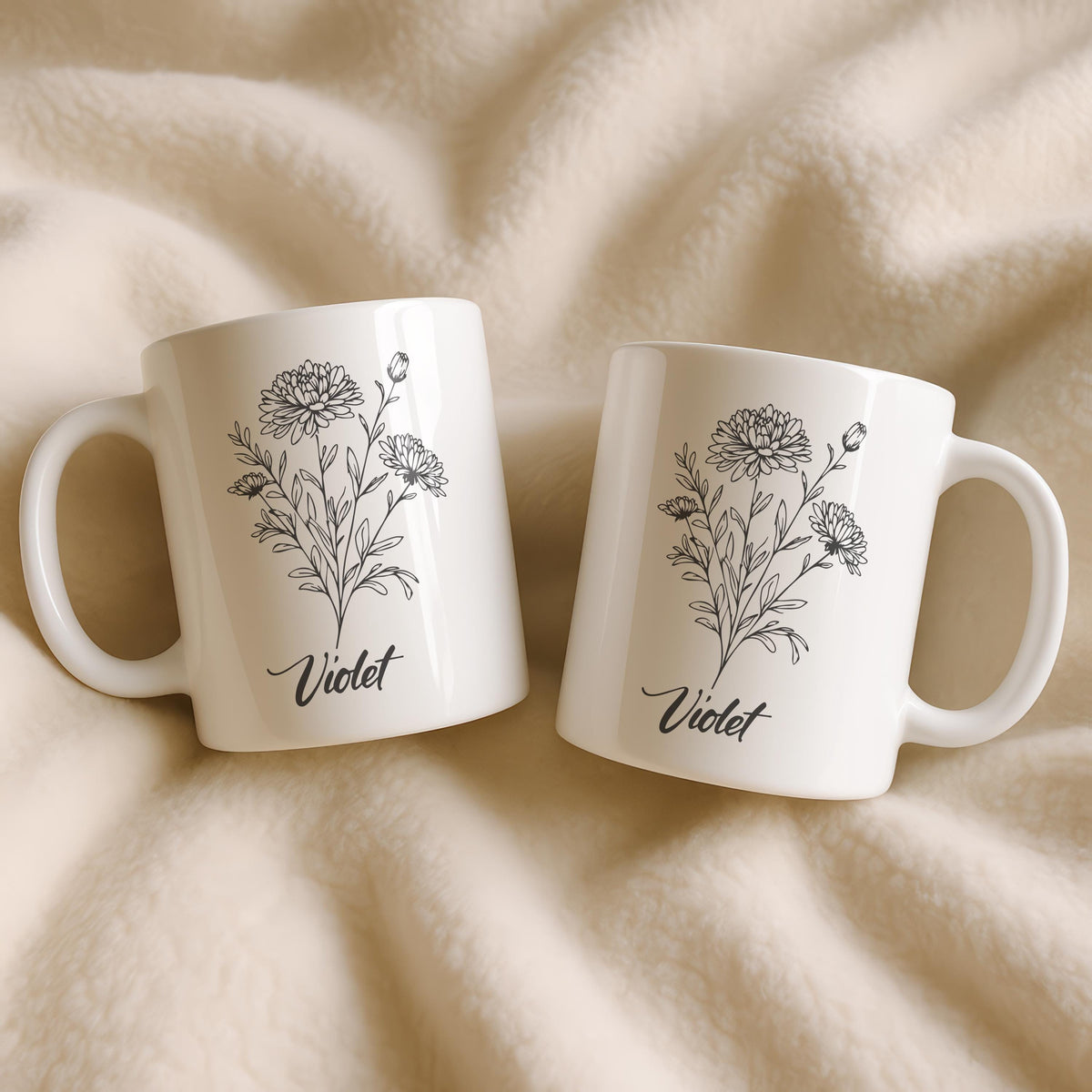 Personalized Birth Flower Ceramic Mug, Custom Floral Coffee Cup, Name Gift