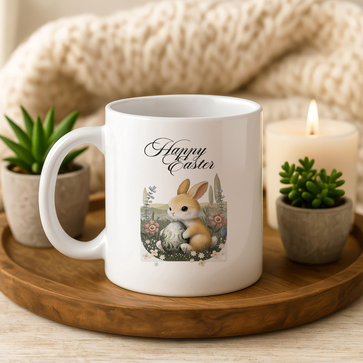 Easter Bunny Ceramic Mug, Spring Rabbit Coffee Cup, Easter Basket Stuffer