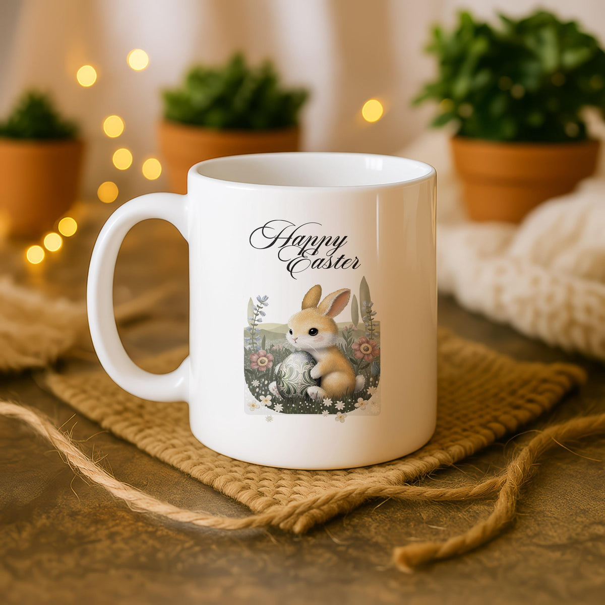 Easter Bunny Ceramic Mug, Spring Rabbit Coffee Cup, Easter Basket Stuffer