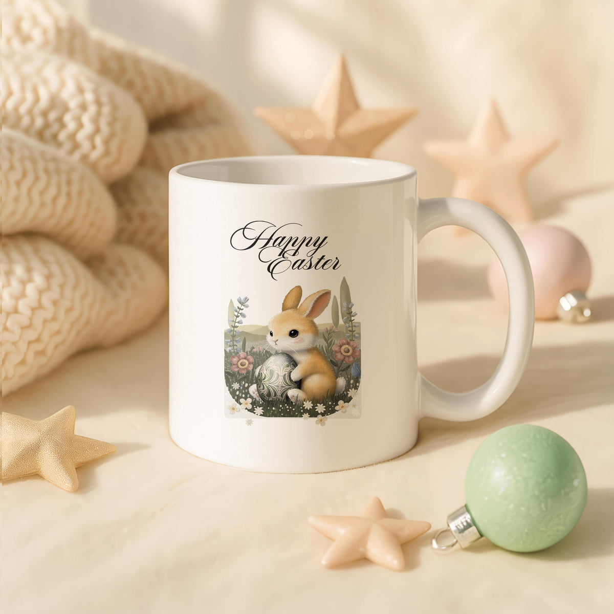 Easter Bunny Ceramic Mug, Spring Rabbit Coffee Cup, Easter Basket Stuffer