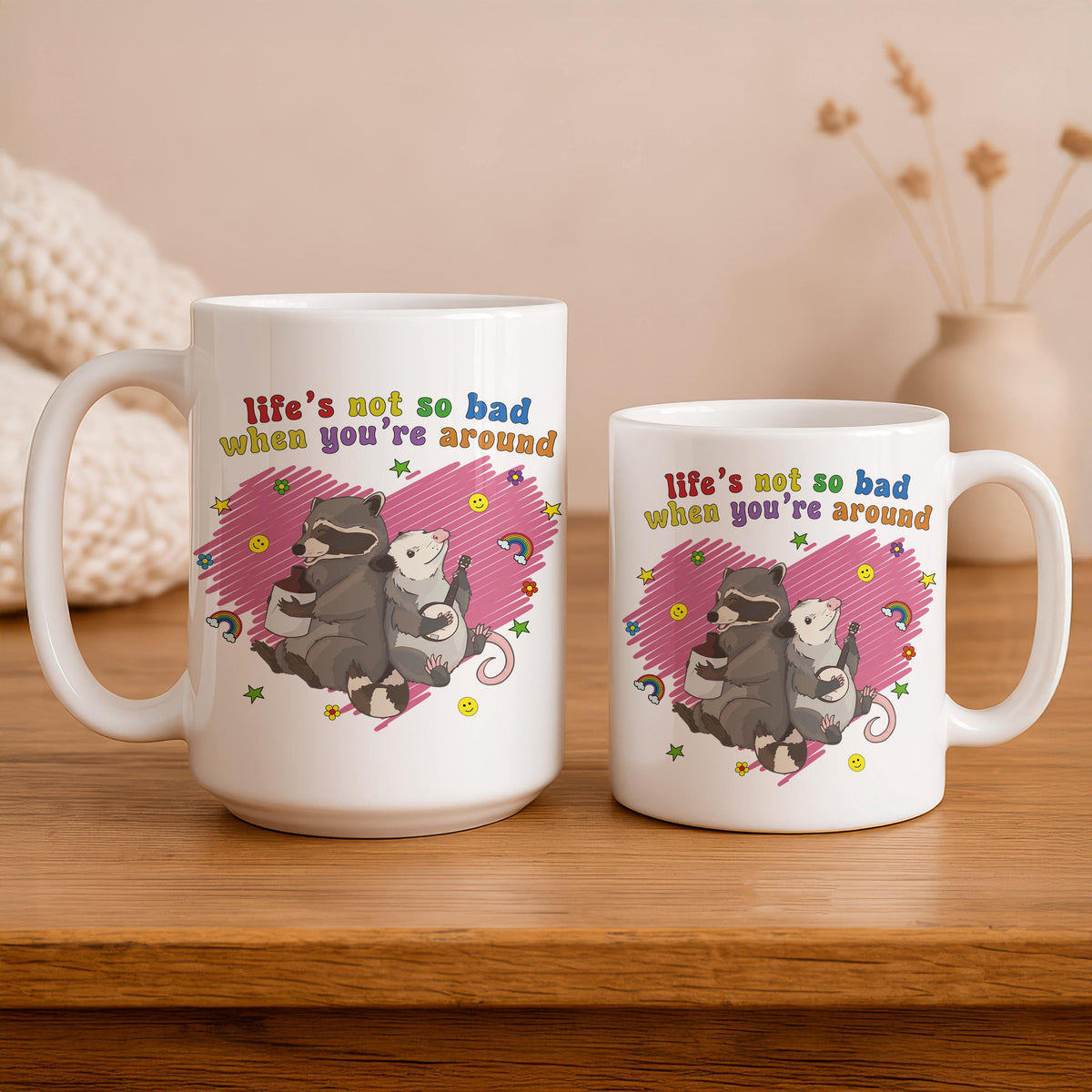 Raccoon Possum Coffee Mug, Funny Animal Ceramic Cup, Friendship Gift (11oz or 15oz)
