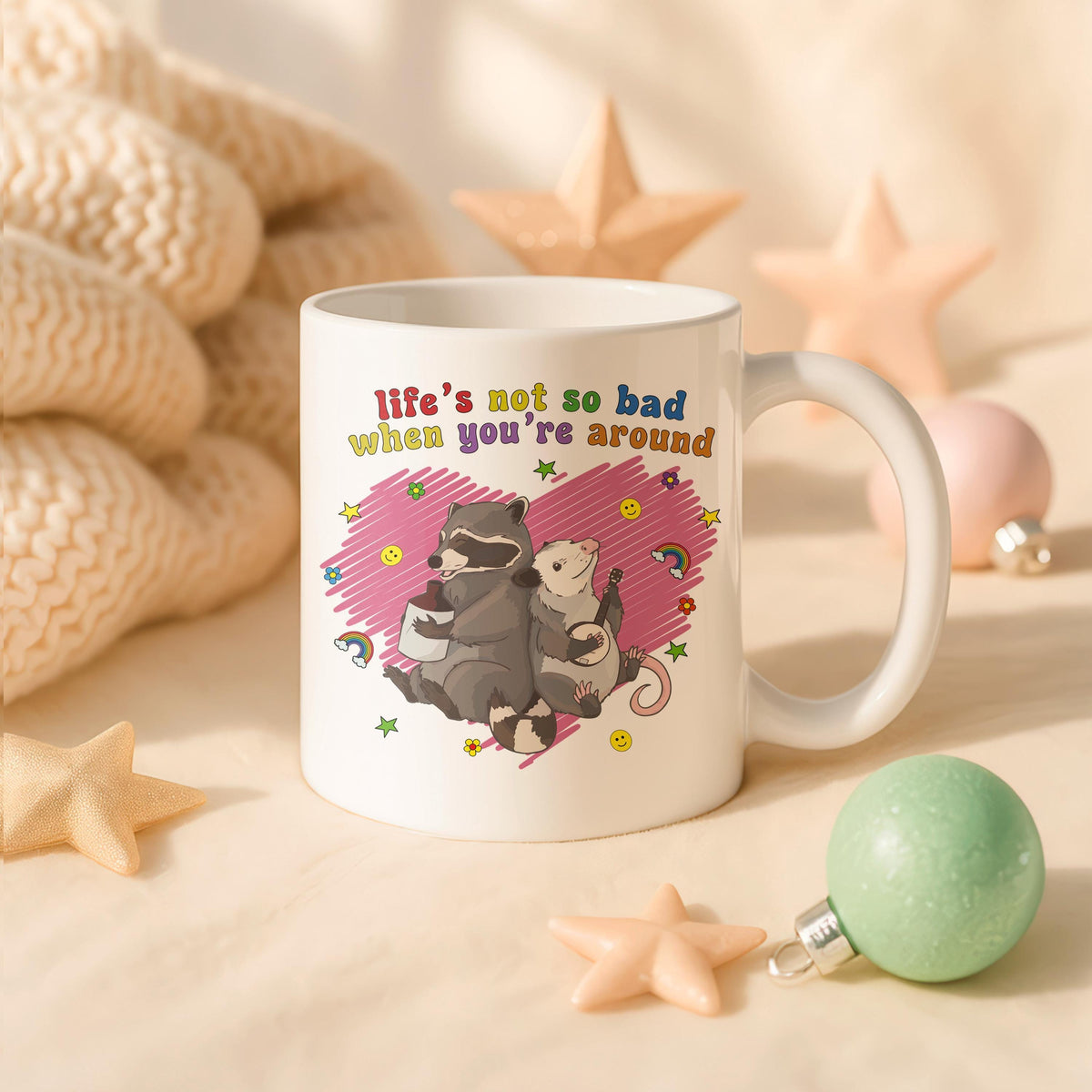 Raccoon Possum Coffee Mug, Funny Animal Ceramic Cup, Friendship Gift (11oz or 15oz)