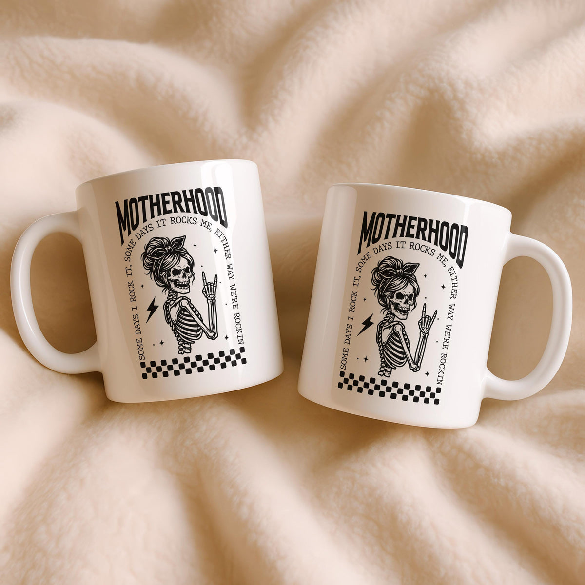 Motherhood Skull Mug, Rocker Mom Ceramic Cup, Edgy Mama Coffee Gift
