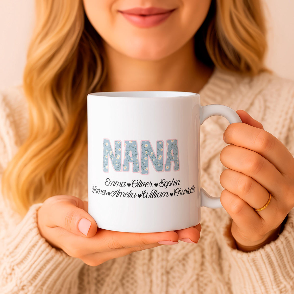 Personalized Nana Coffee Mug, Custom Grandkids Names Ceramic Cup