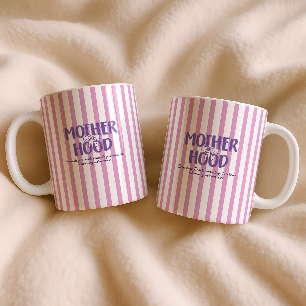 Motherhood Ceramic Mug, Pink Stripe Coffee Cup, New Mom Gift