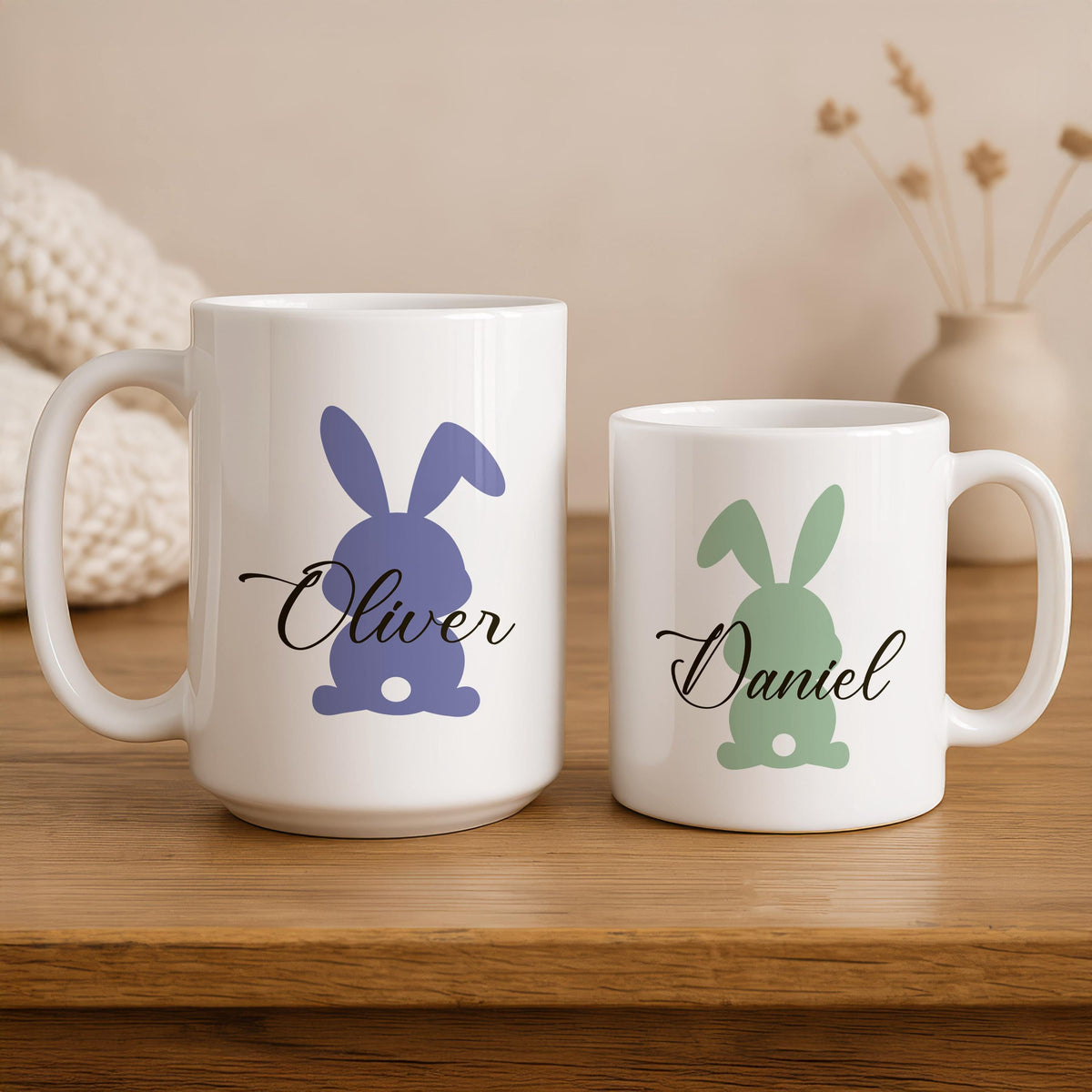 Personalized Easter Bunny Ceramic Mug, Custom Name Rabbit Coffee Cup, Spring Gift