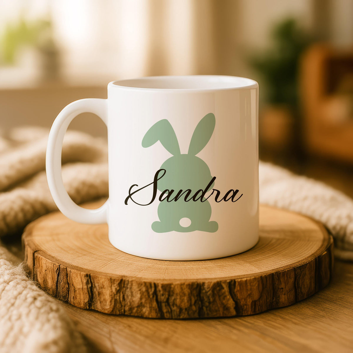 Personalized Easter Bunny Ceramic Mug, Custom Name Rabbit Coffee Cup, Spring Gift