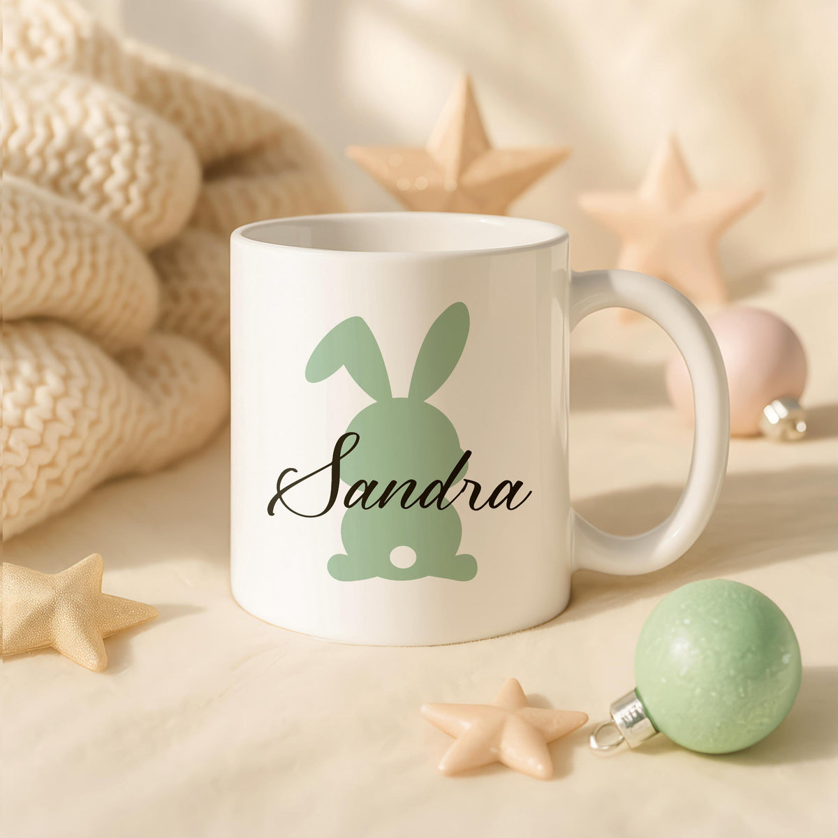 Personalized Easter Bunny Ceramic Mug, Custom Name Rabbit Coffee Cup, Spring Gift