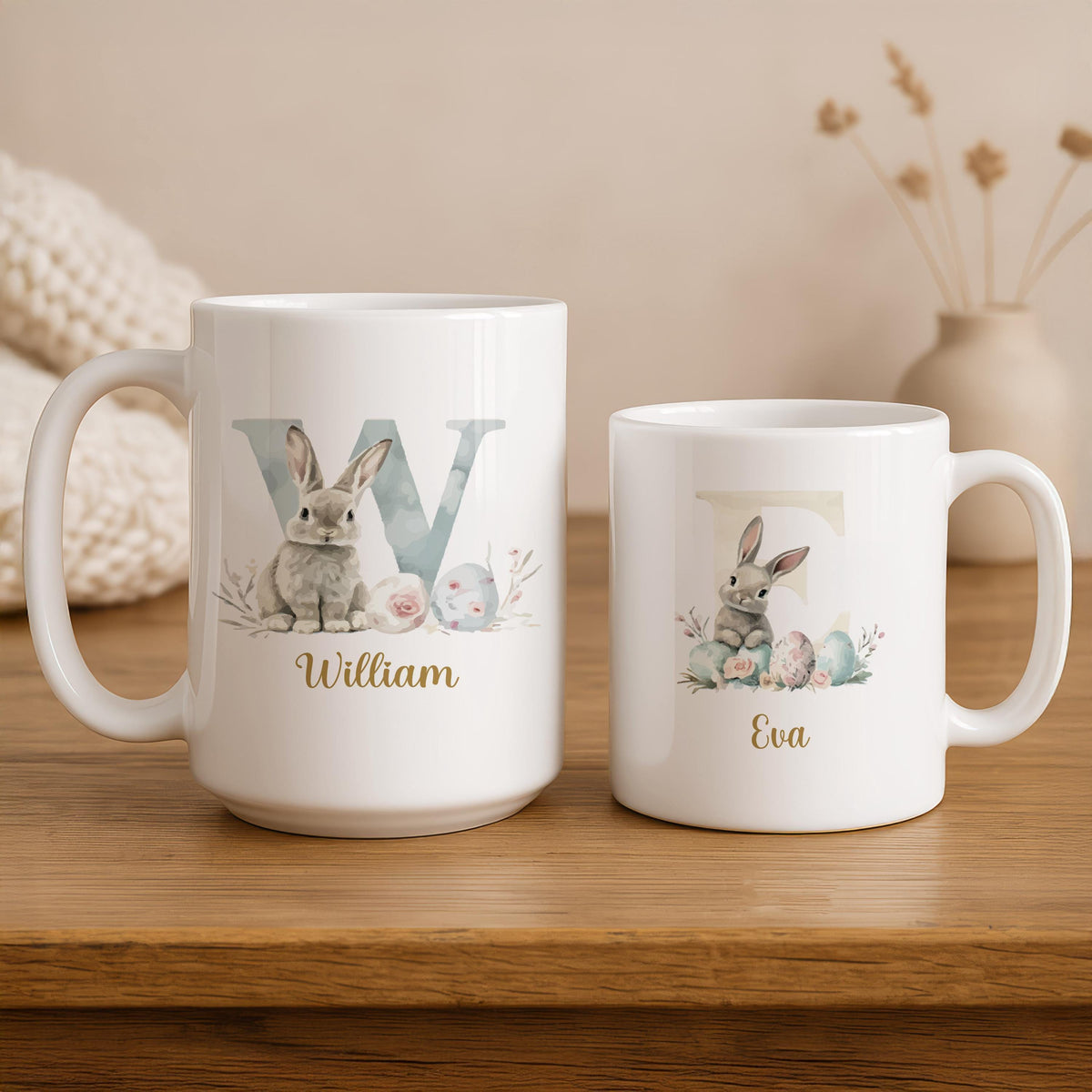 Personalized Easter Bunny Mug, Custom Name Ceramic Cup, Kids Spring Gift