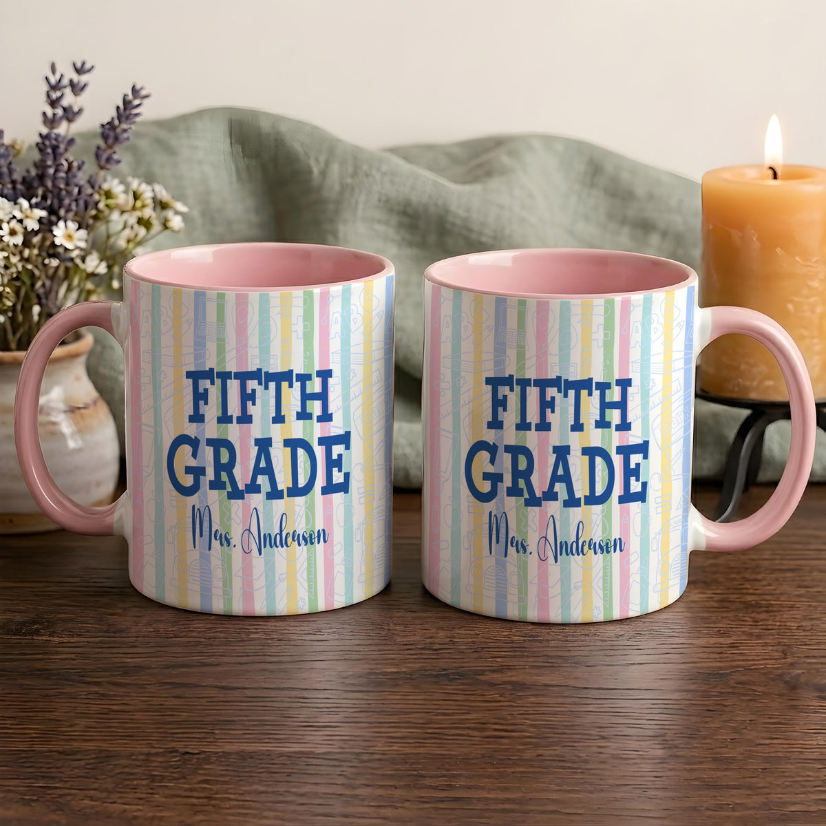 Personalized Teacher Mug, Custom Name Grade Level Coffee Cup, Colorful School Appreciation Gift