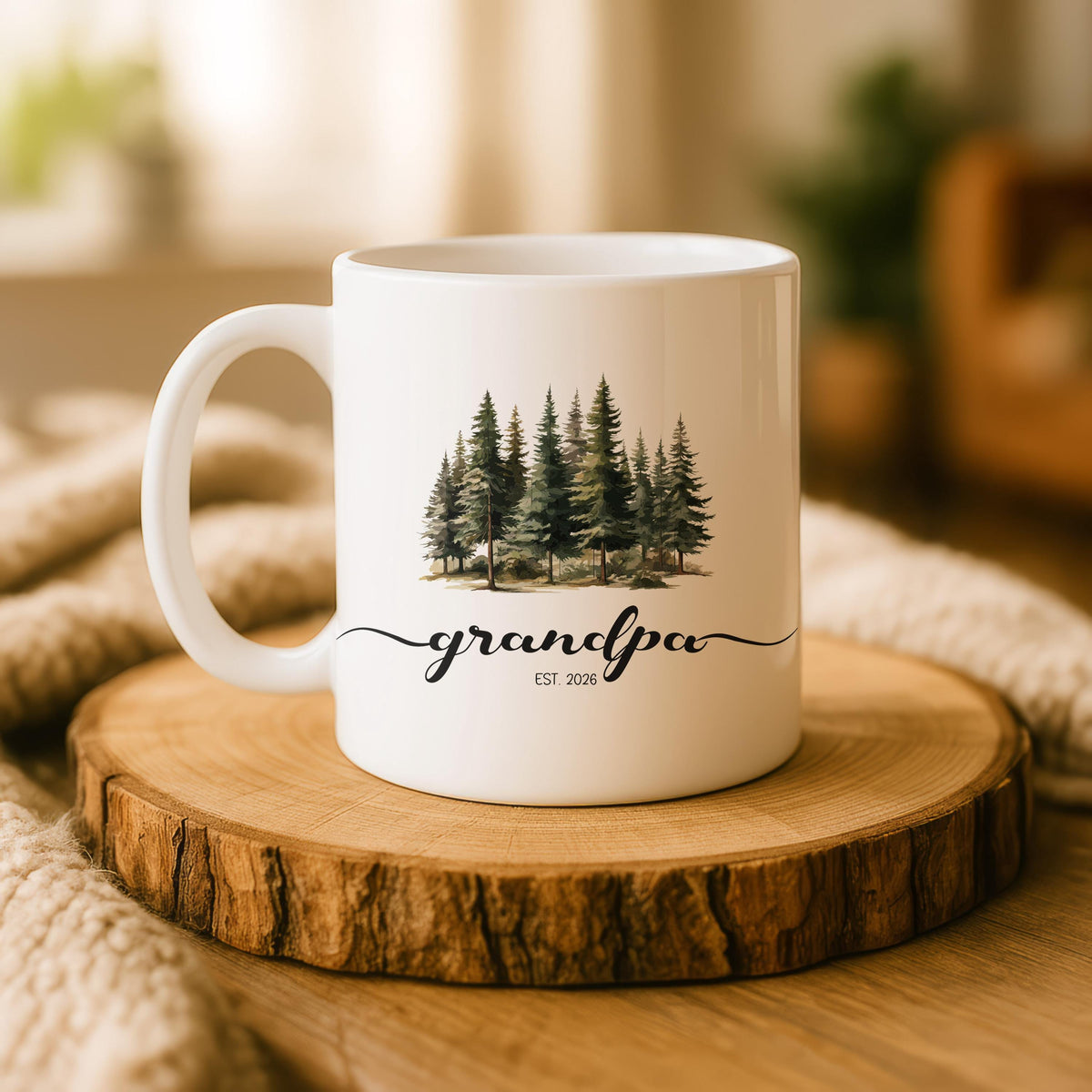 Personalized Grandma Grandpa Ceramic Mugs, Floral Forest Tree Design (11oz/15oz)