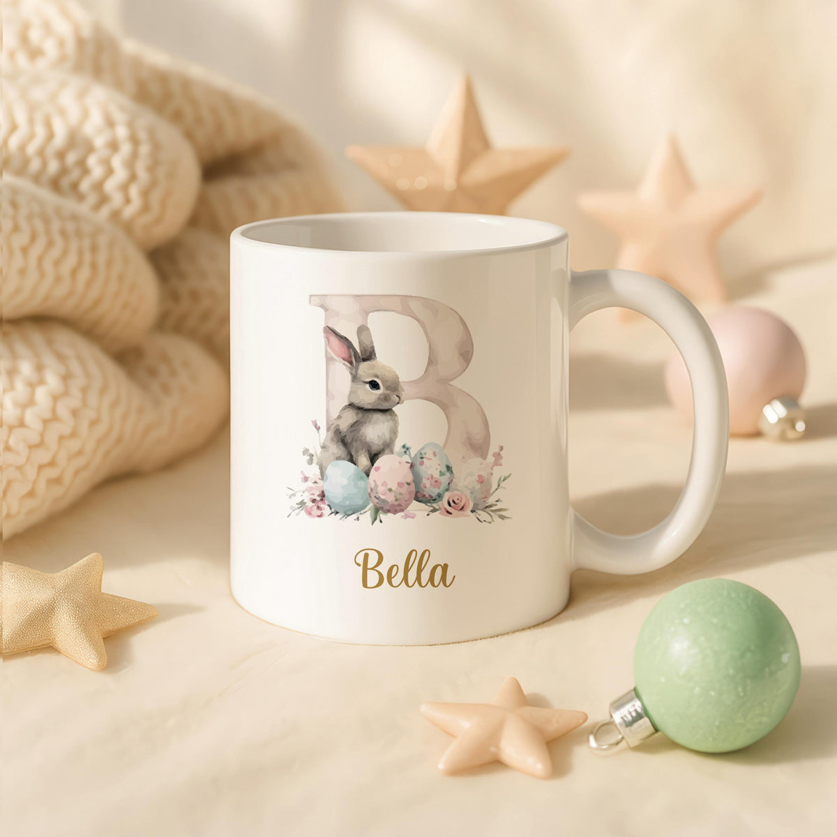 Personalized Easter Bunny Mug, Custom Name Ceramic Cup, Kids Spring Gift