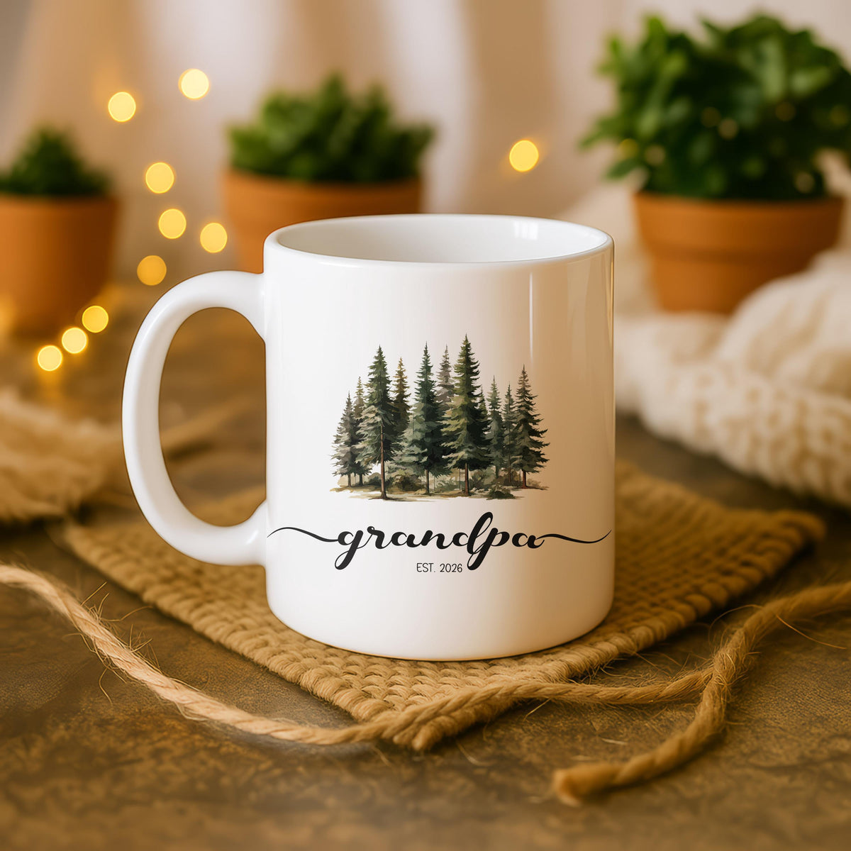 Personalized Grandma Grandpa Ceramic Mugs, Floral Forest Tree Design (11oz/15oz)