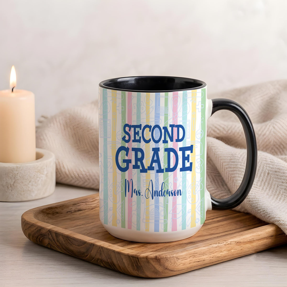 Personalized Teacher Mug, Custom Name Grade Level Coffee Cup, Colorful School Appreciation Gift
