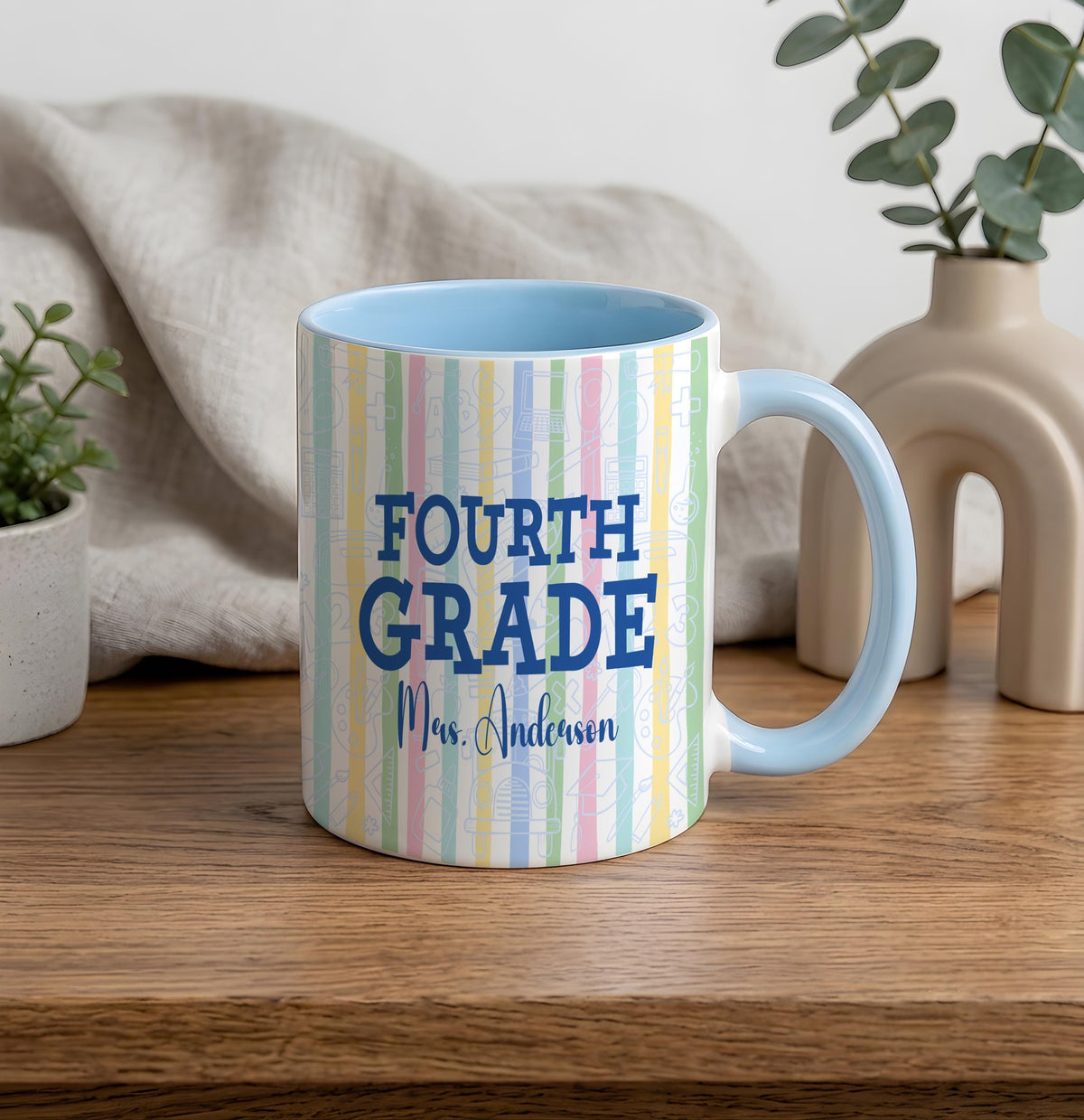 Personalized Teacher Mug, Custom Name Grade Level Coffee Cup, Colorful School Appreciation Gift