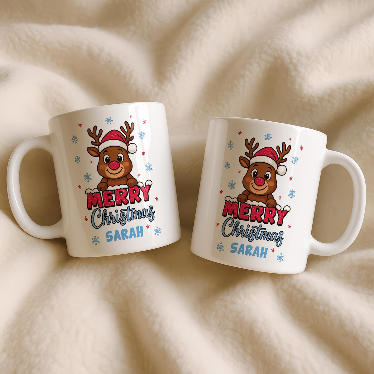 Personalized Christmas Reindeer Ceramic Mug, Custom Name Merry Coffee Cup