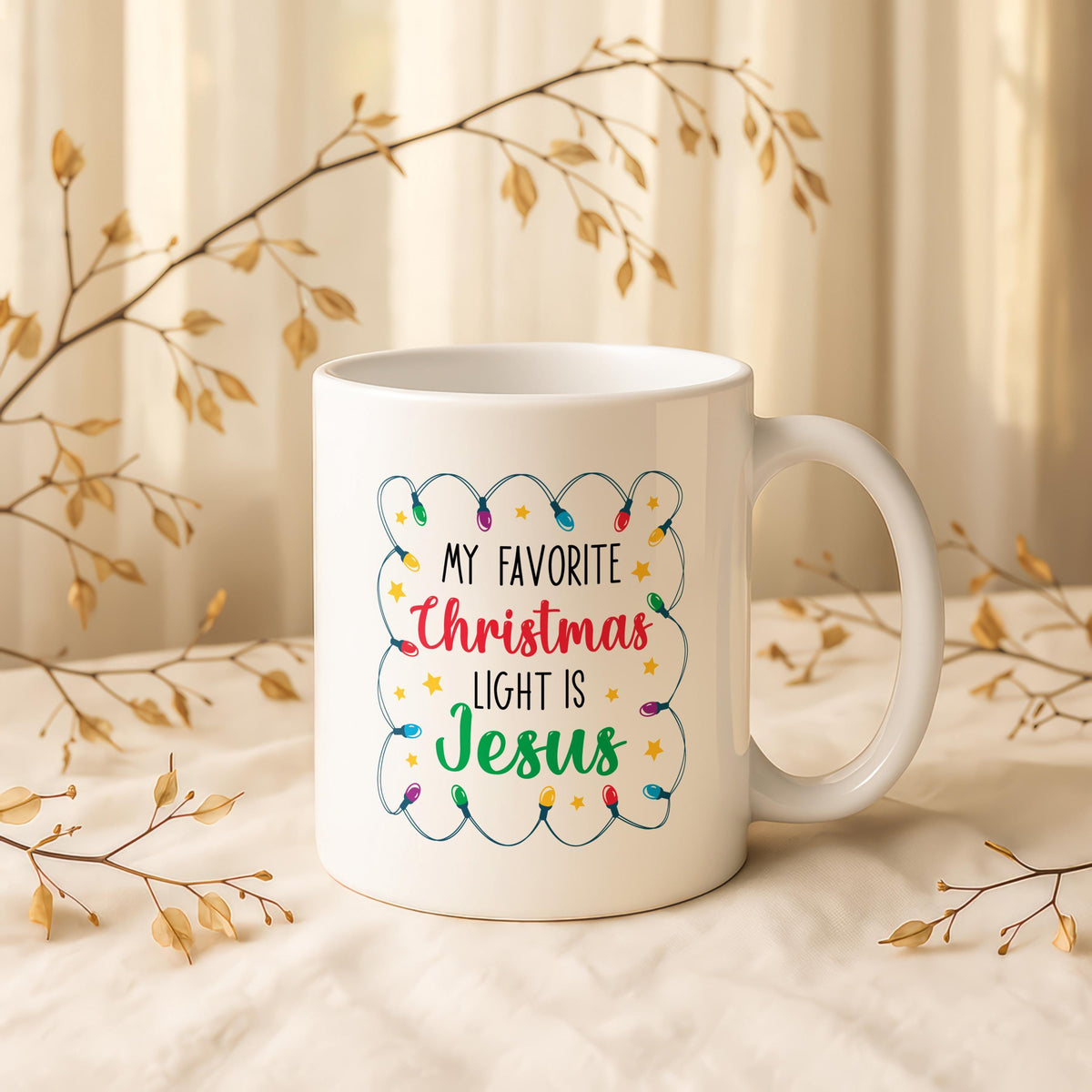Christmass Light Is Jesus Mug, Christian Ceramic Coffee Cup