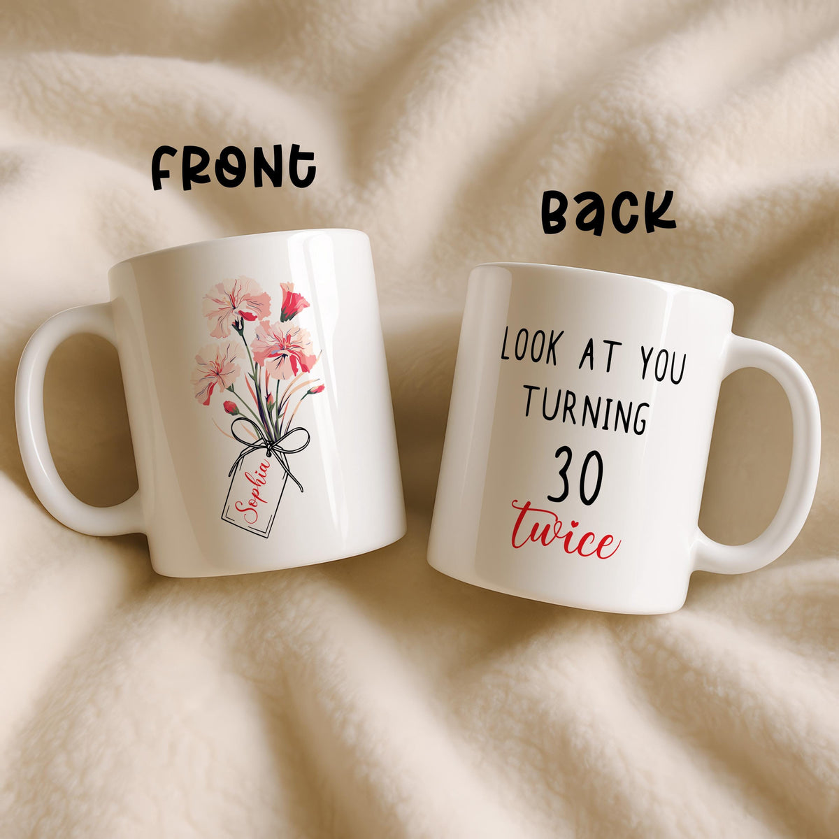 Personalized 60th Birthday Mug, Custom Floral Coffee Cup, Funny Gift for Woman