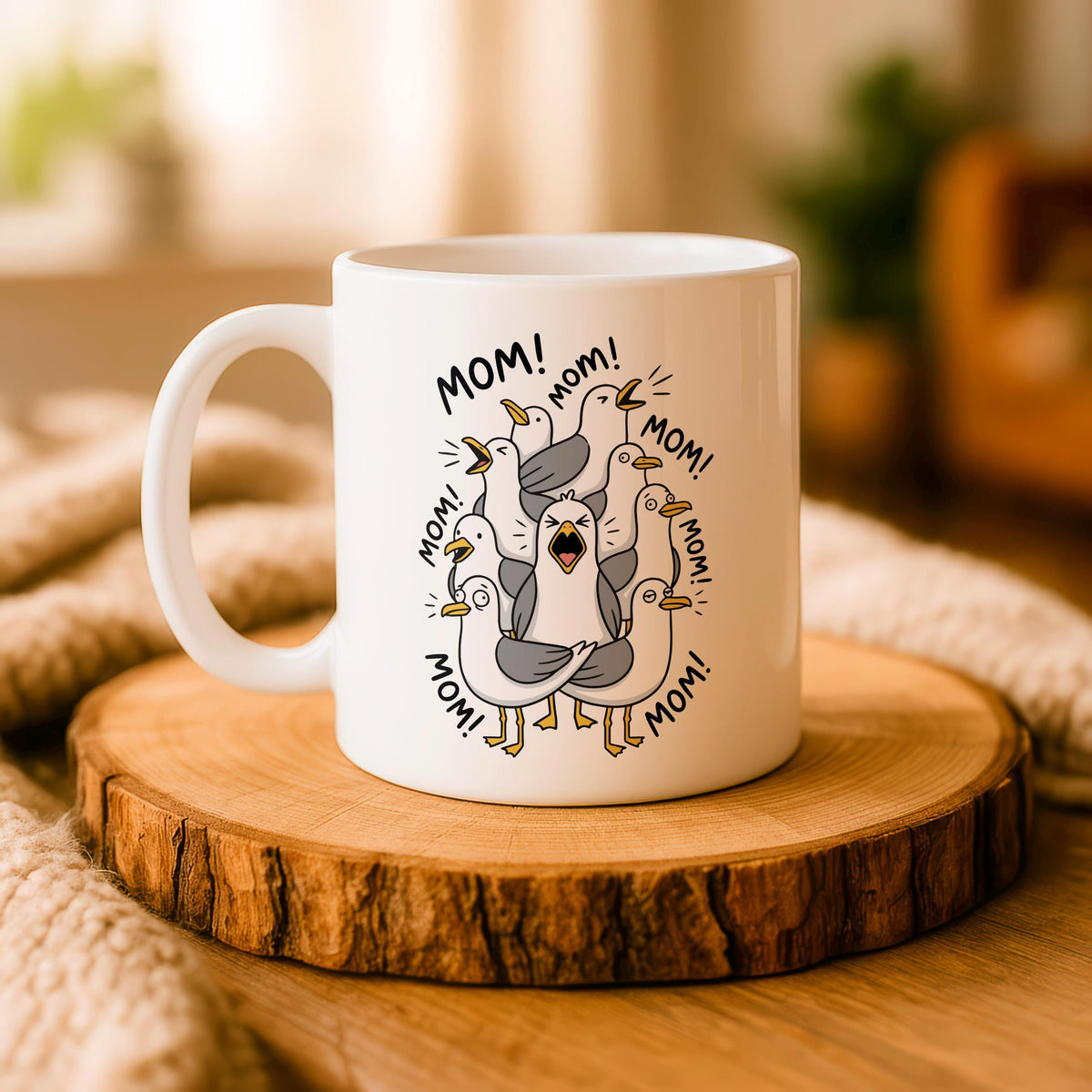 Funny Mom Mug, Birds Scream Coffee Cup, Ceramic Birthday Gift
