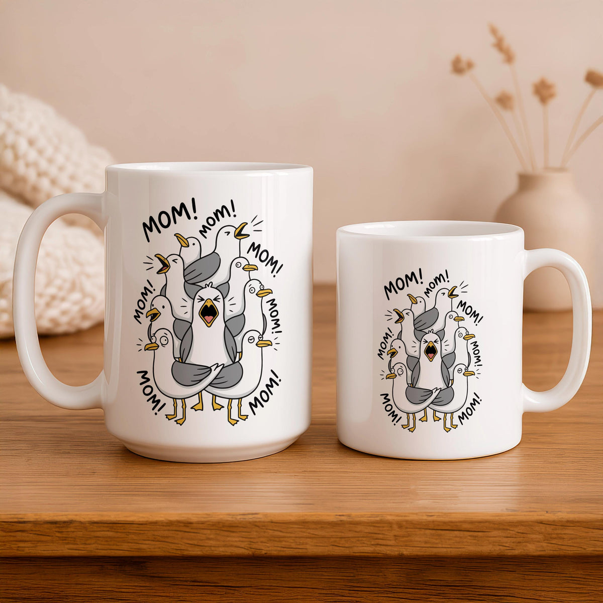 Funny Mom Mug, Birds Scream Coffee Cup, Ceramic Birthday Gift