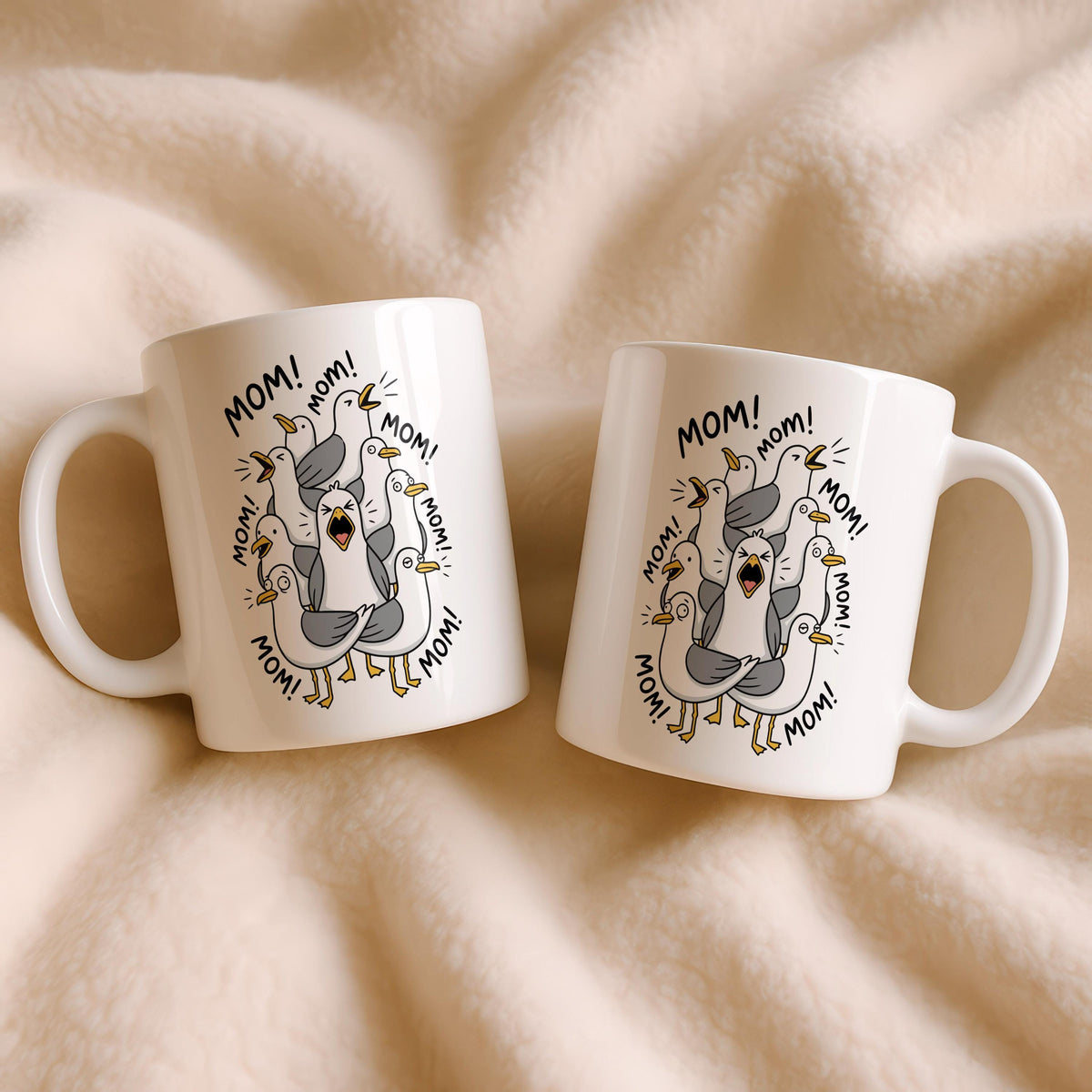 Funny Mom Mug, Birds Scream Coffee Cup, Ceramic Birthday Gift